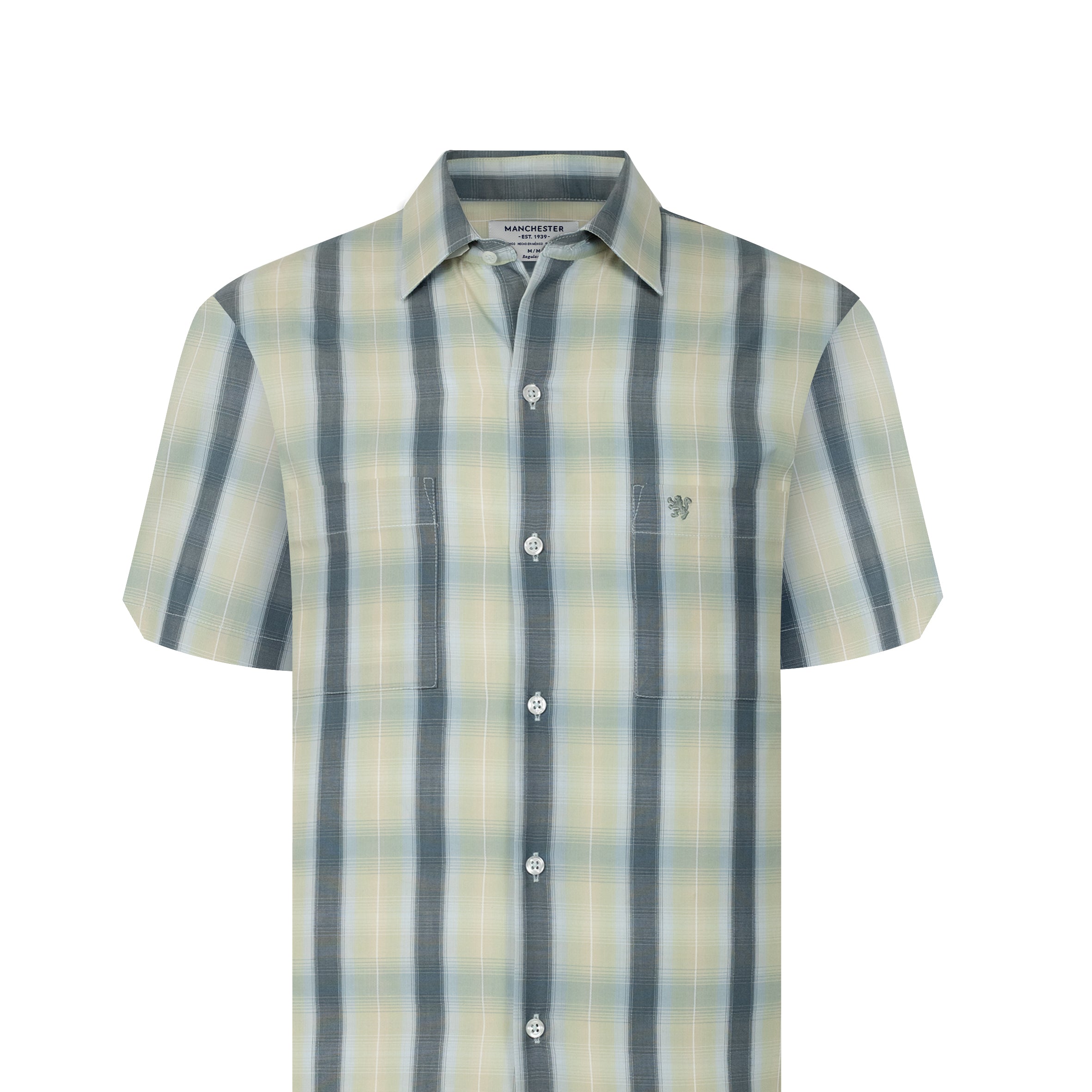 Manchester Camisa Casual Doble Bolsillo de Cuadros Difuminados