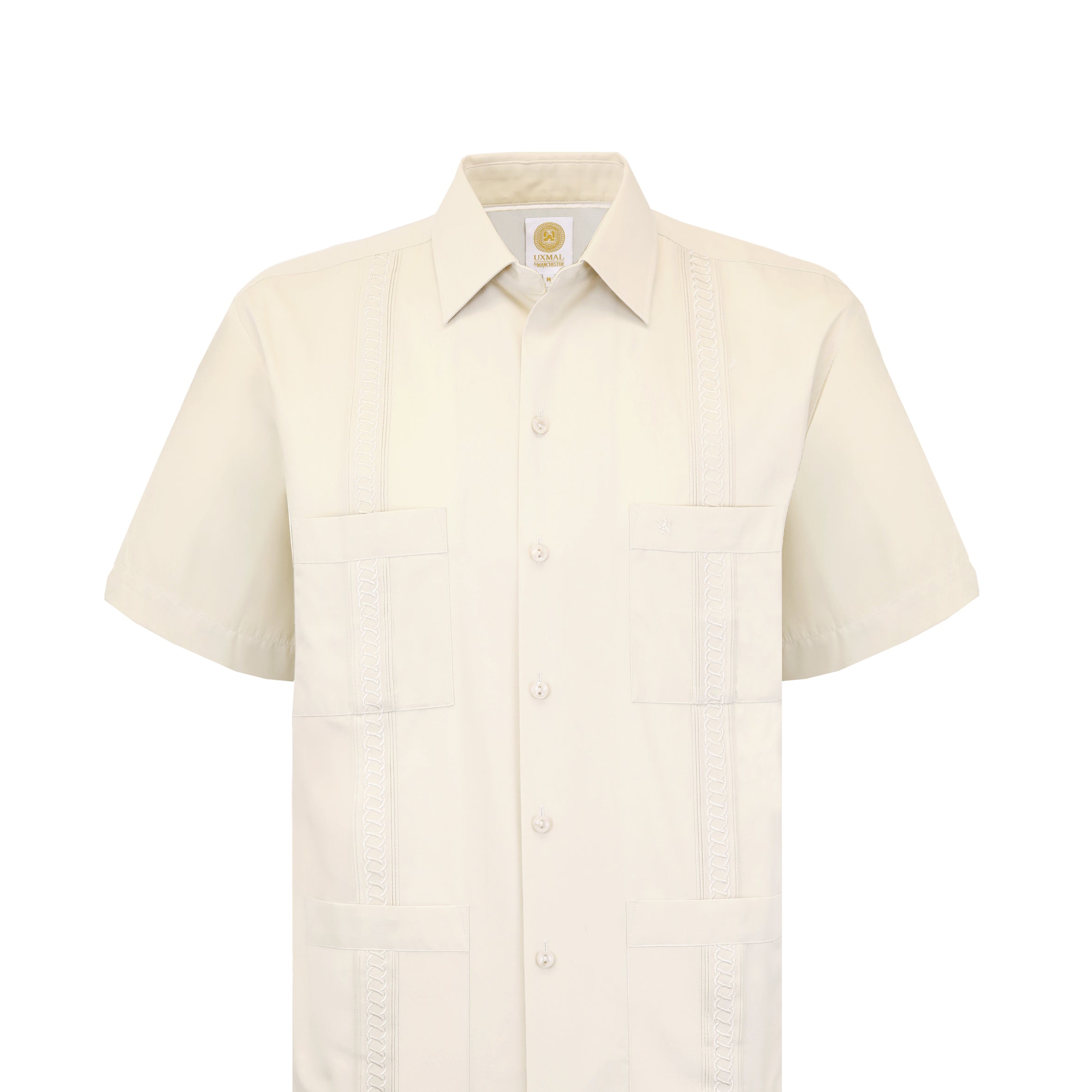 Manchester Guayabera Corta con Bordado de Circulos Cuatro Bolsas