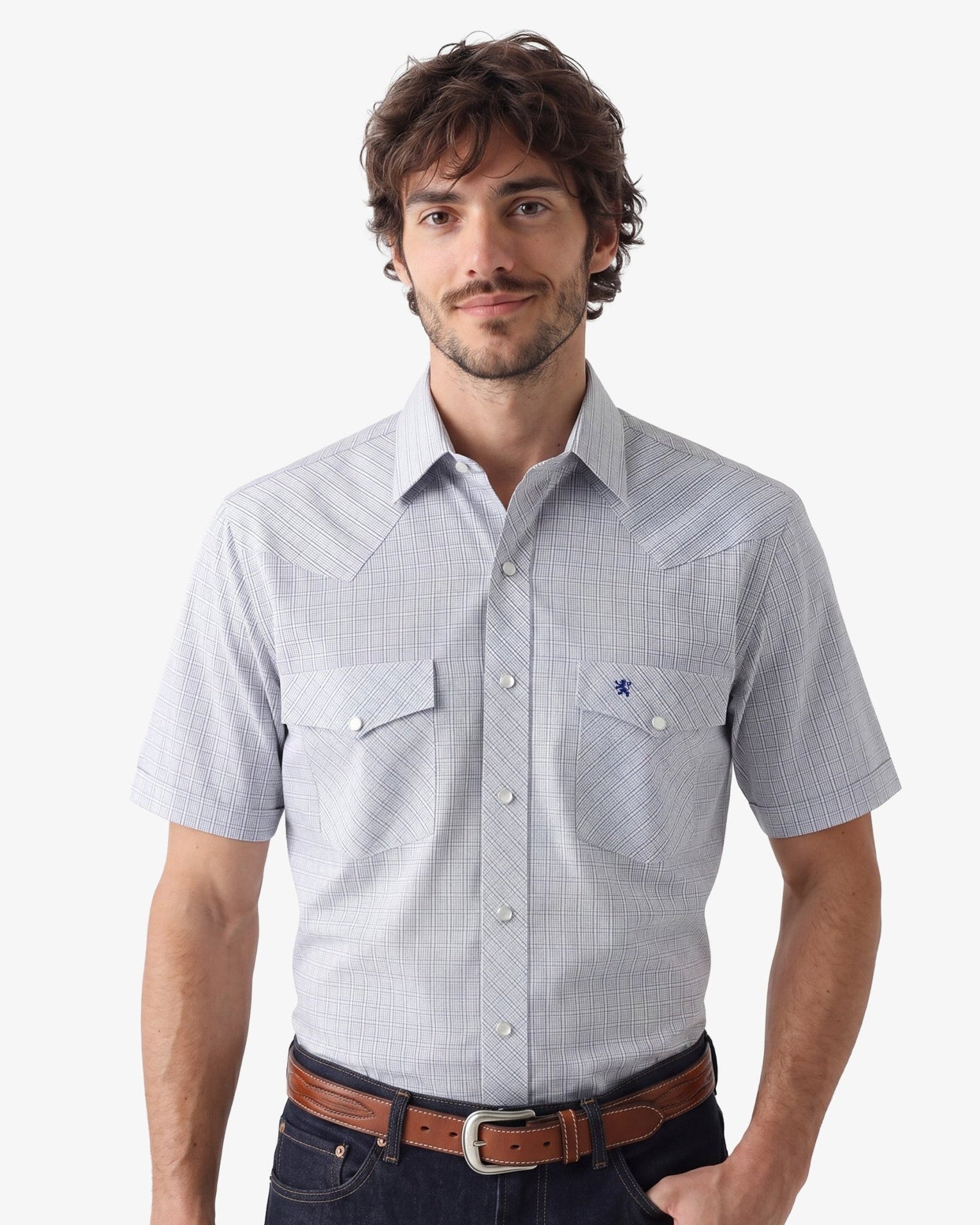 Manchester Camisa Vaquera de Manga Corta con Canesú y Bolsillos de Solapa - Manchester