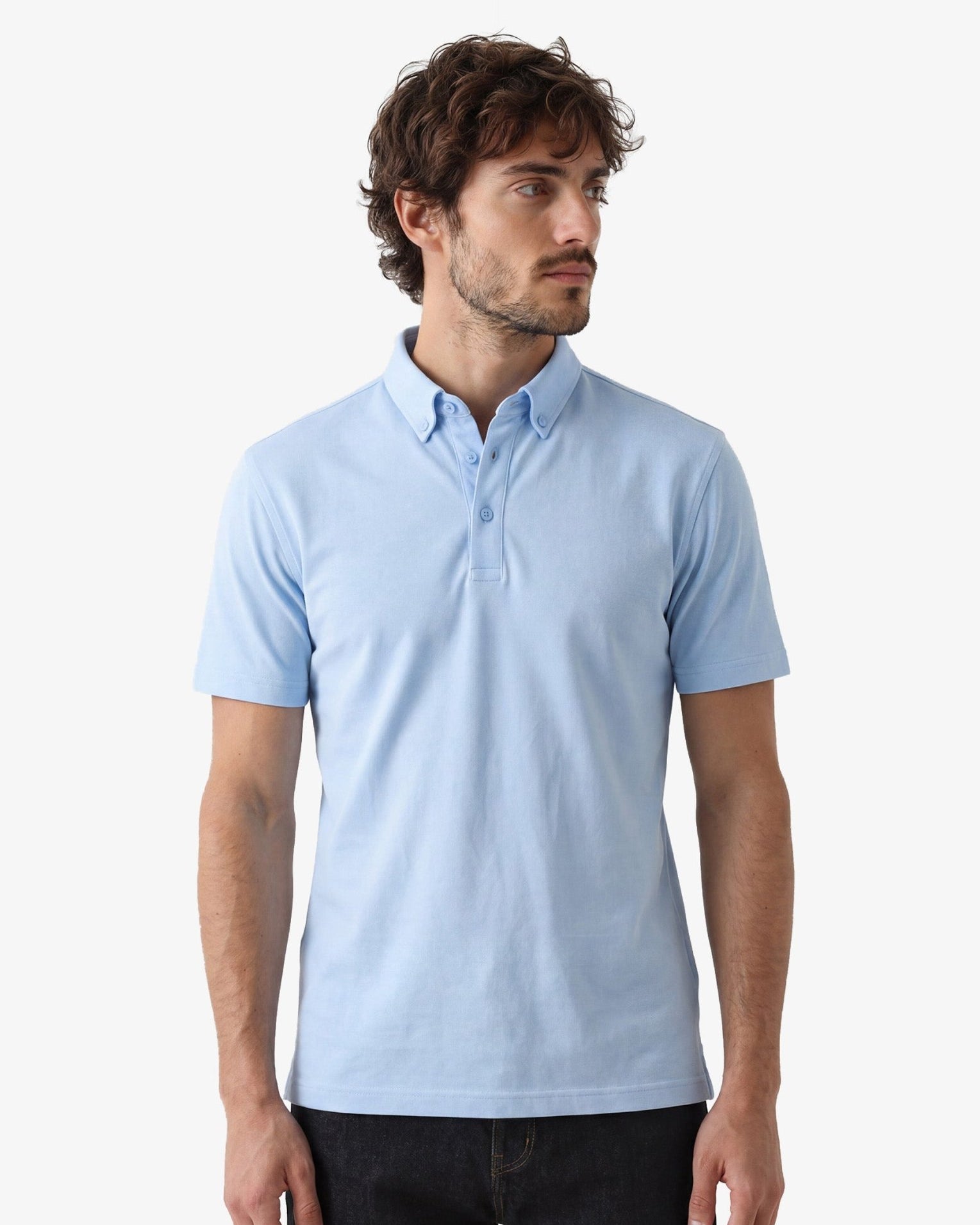 Manchester Performance Playera Polo Slim Fit color cielo para hombre