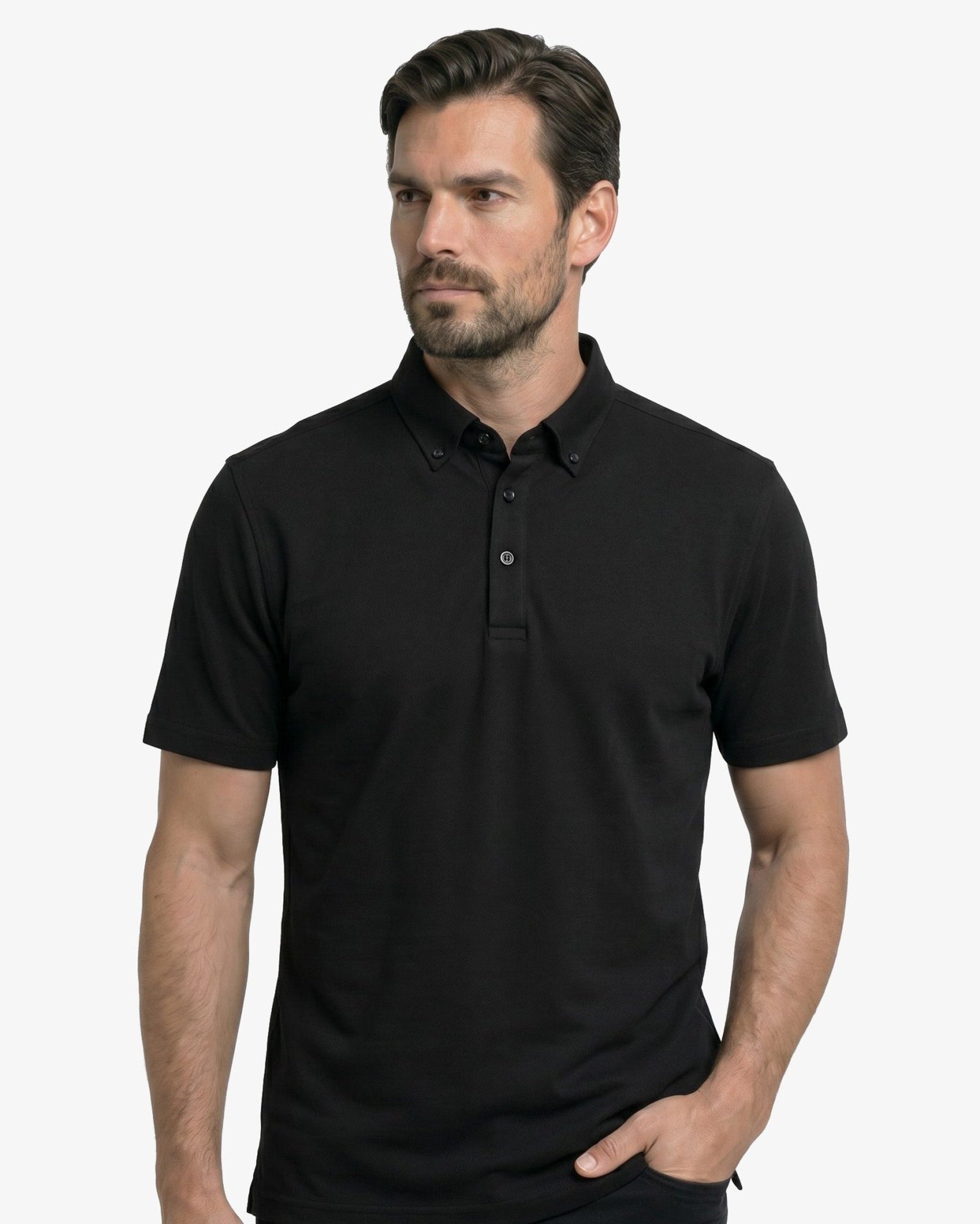 Manchester Performance Playera Polo color negro para hombre