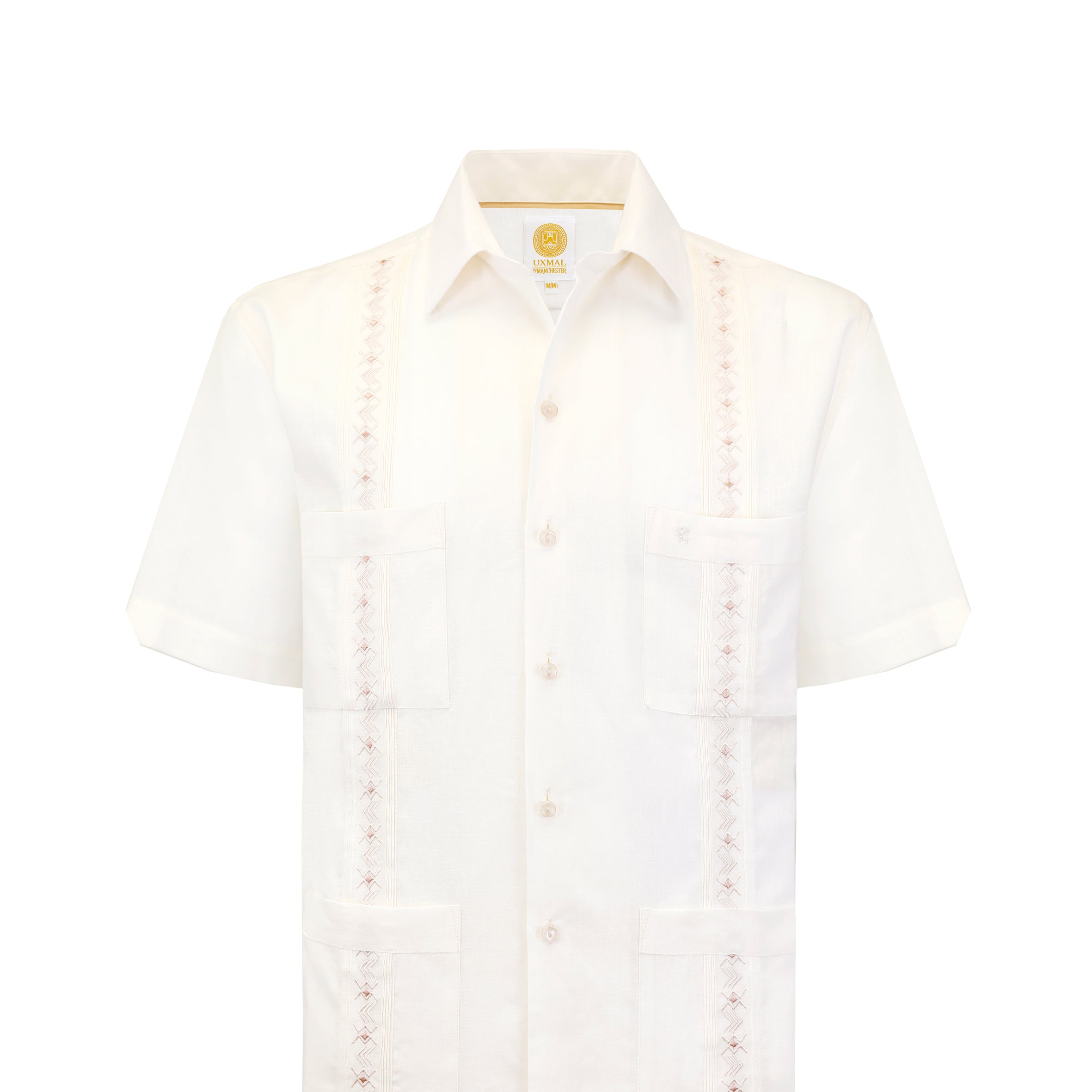 Manchester Guayabera Corta Bordada Zigzag Lino y Algodón