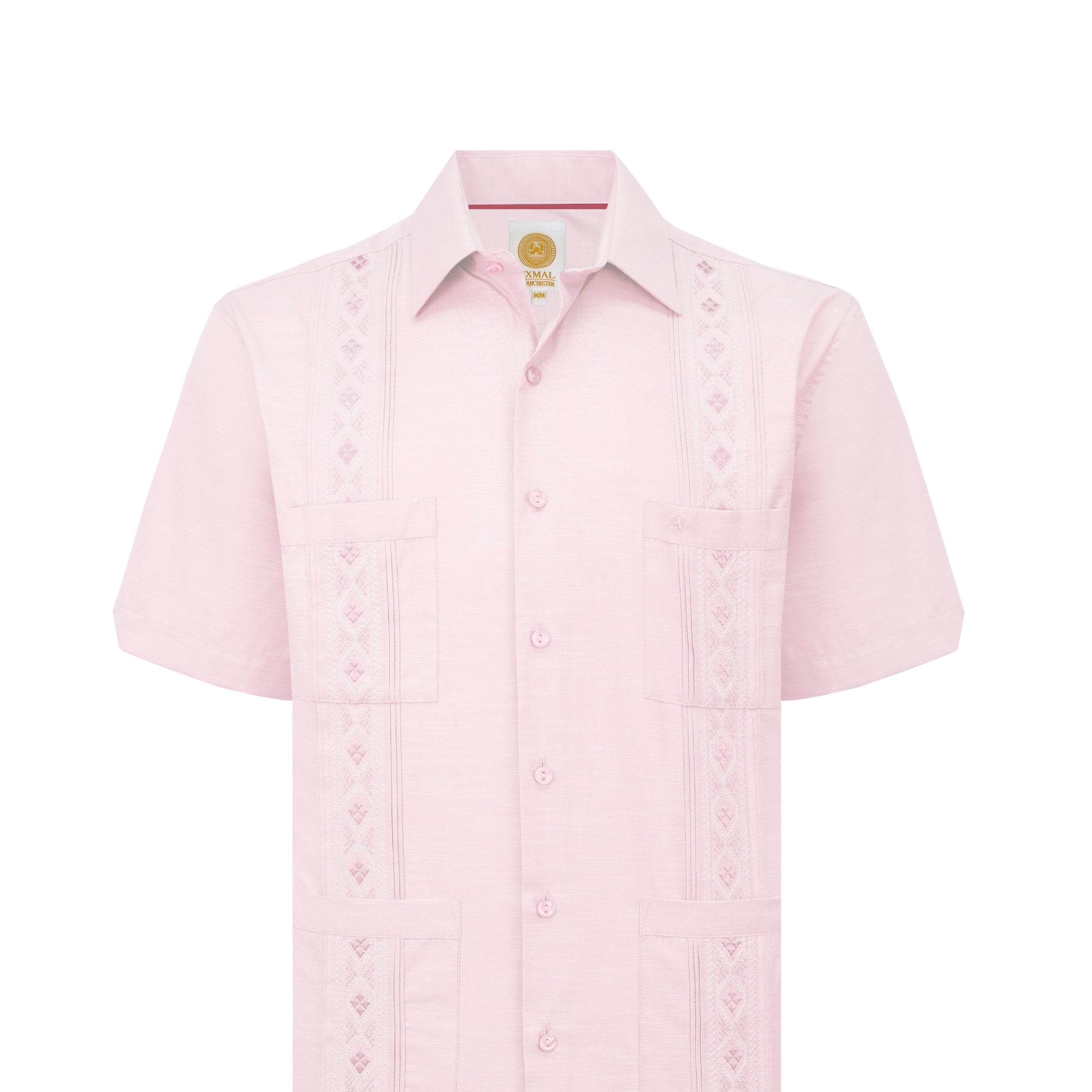Manchester Guayabera Bordado Geométrico y Alforzas Finas - Manga Corta
