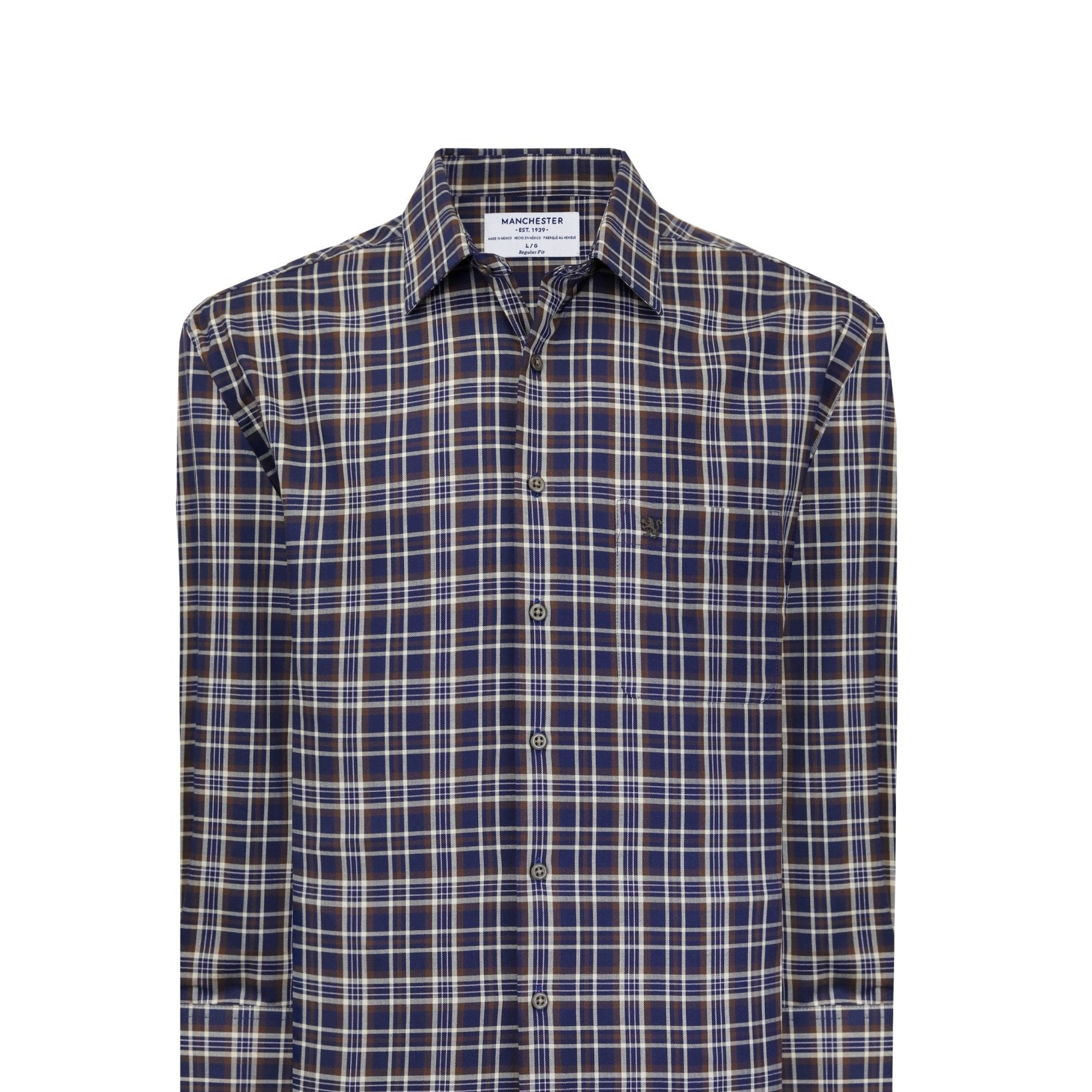 Manchester Camisa Casual a Cuadros Marrón y Azul - Corte Regular - Manchester