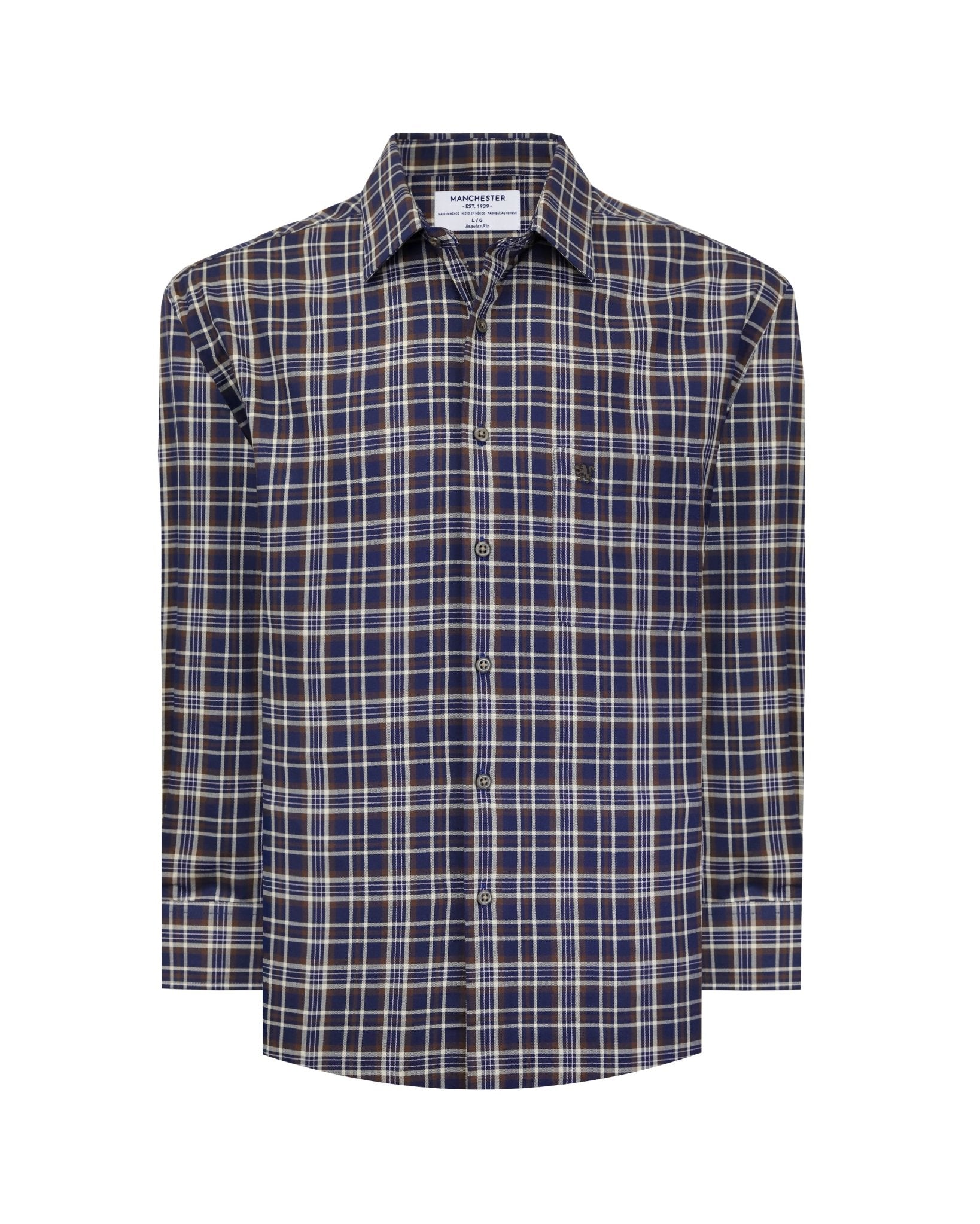 Manchester Camisa Casual a Cuadros Marrón y Azul - Corte Regular - Manchester