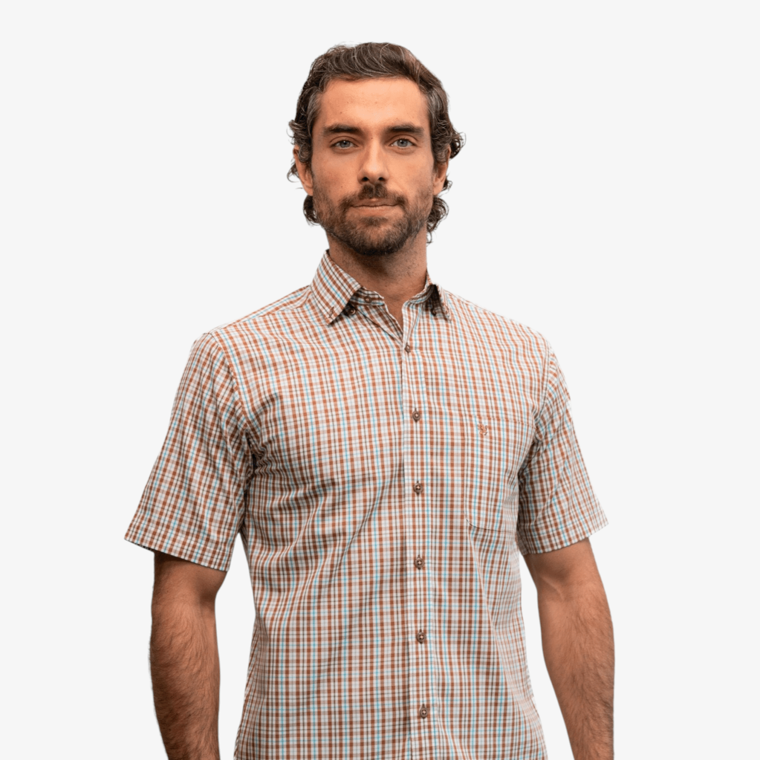 Manchester Camisa Casual Button Down Manga Corta Cuadrícula - Manchester