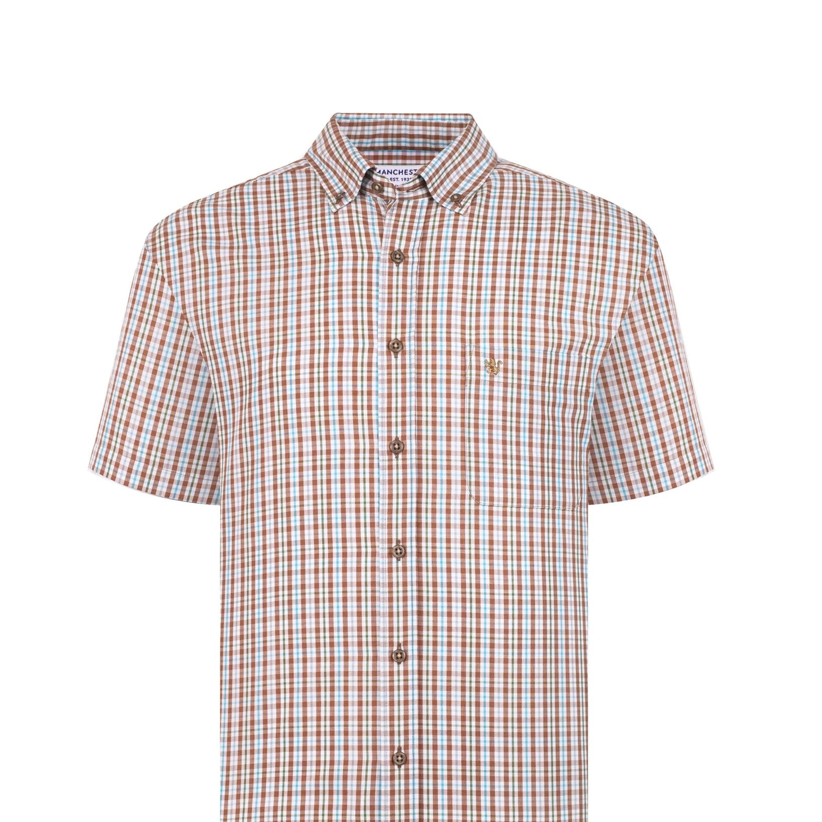Manchester Camisa Casual Button Down Manga Corta Cuadrícula - Manchester