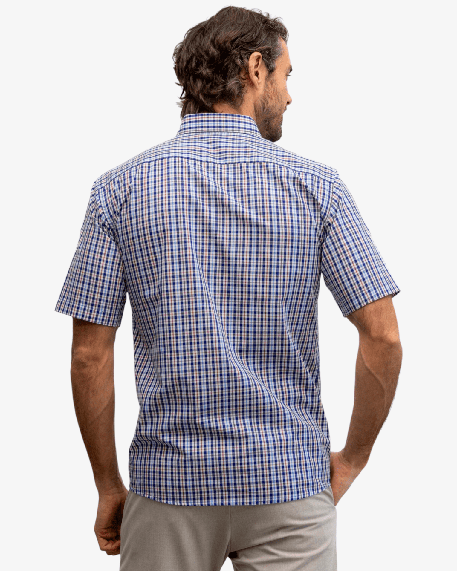 Manchester Camisa Casual Button Down Manga Corta Cuadrícula - Manchester