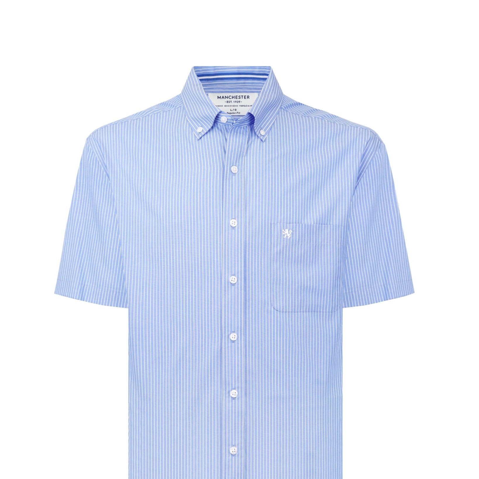 Manchester Camisa Casual Button Down Manga Corta Rayas - Manchester