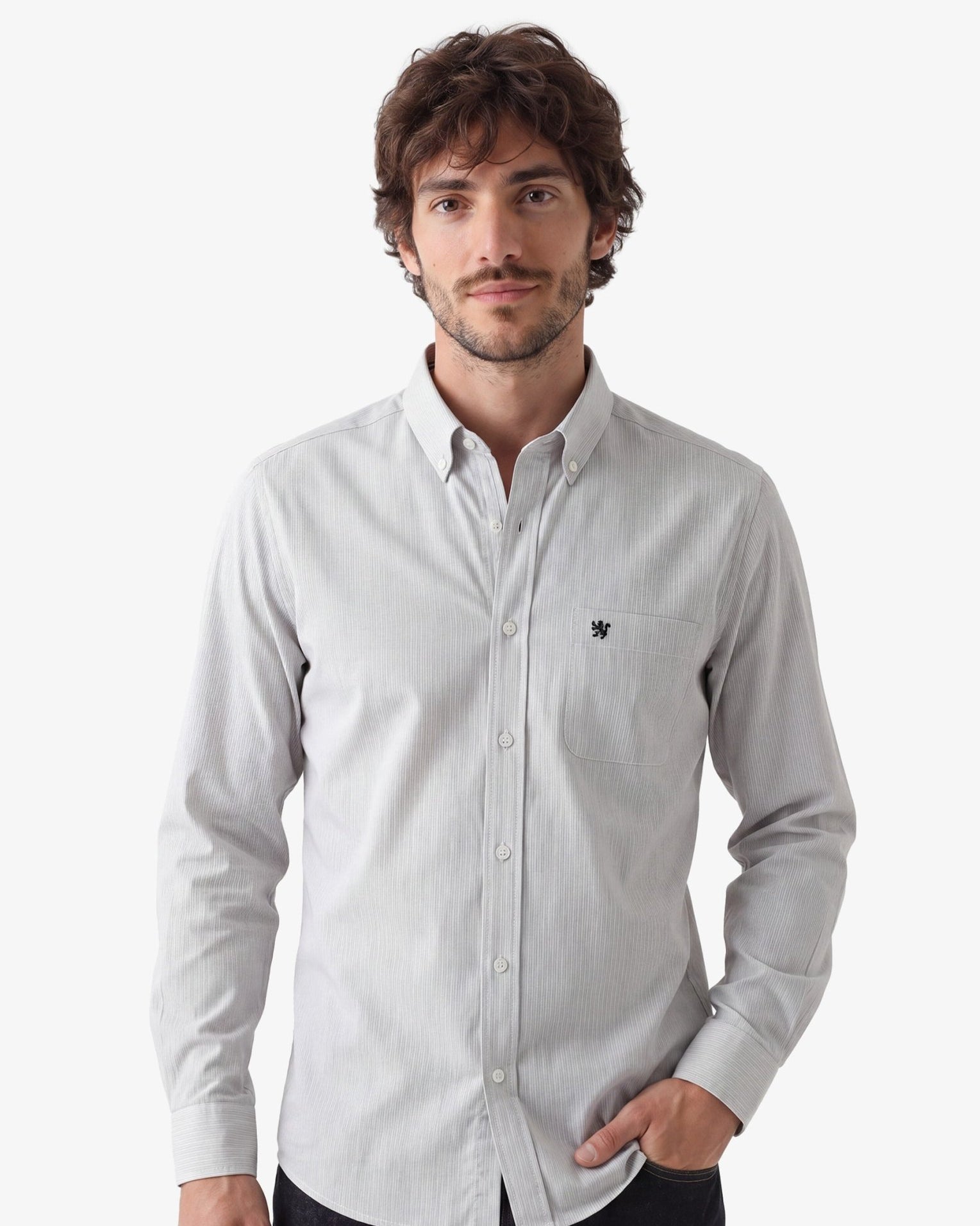 Manchester Camisa Casual Button Down Micro Rayas y Bolsillo Frontal - Manchester