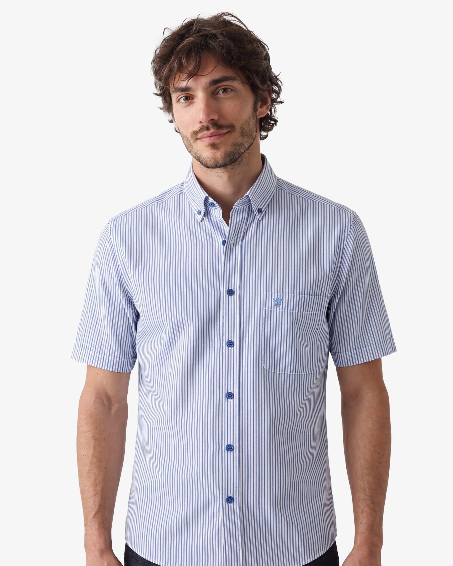 Manchester Camisa Casual Button Down Rayas - Manga Corta - Manchester