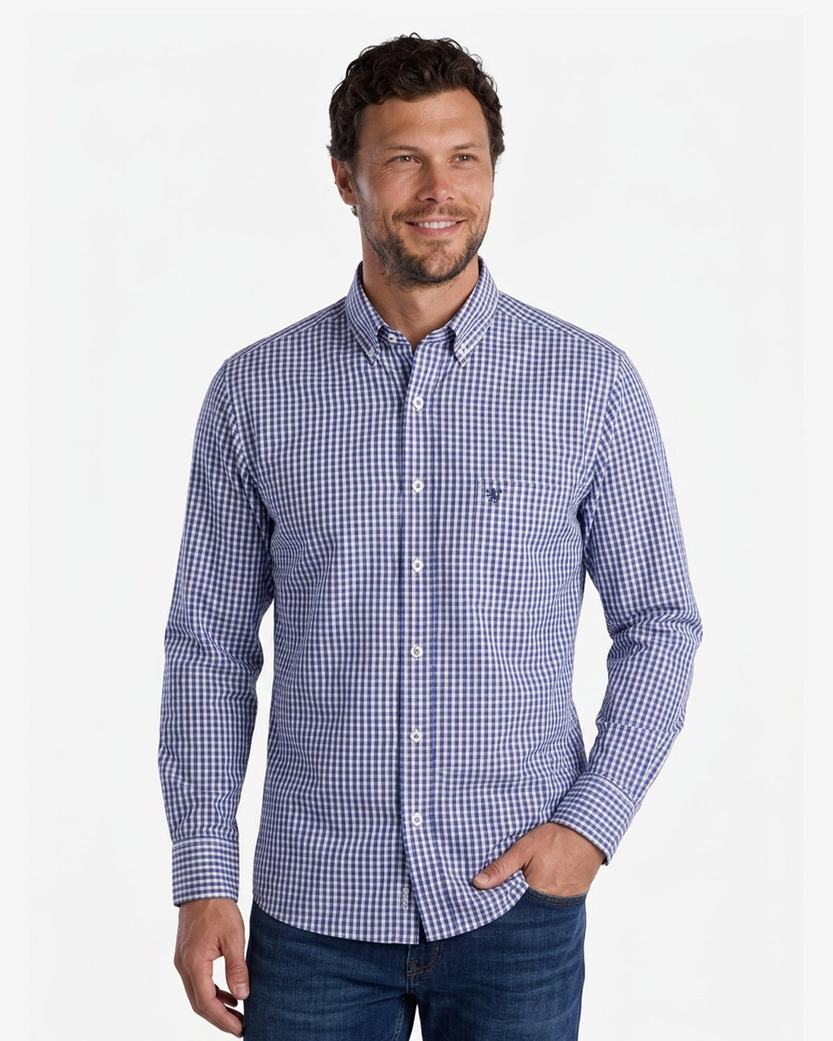 Manchester Camisa Casual Cuadros Gingham Manga Larga – Cuello Button-Down - Manchester