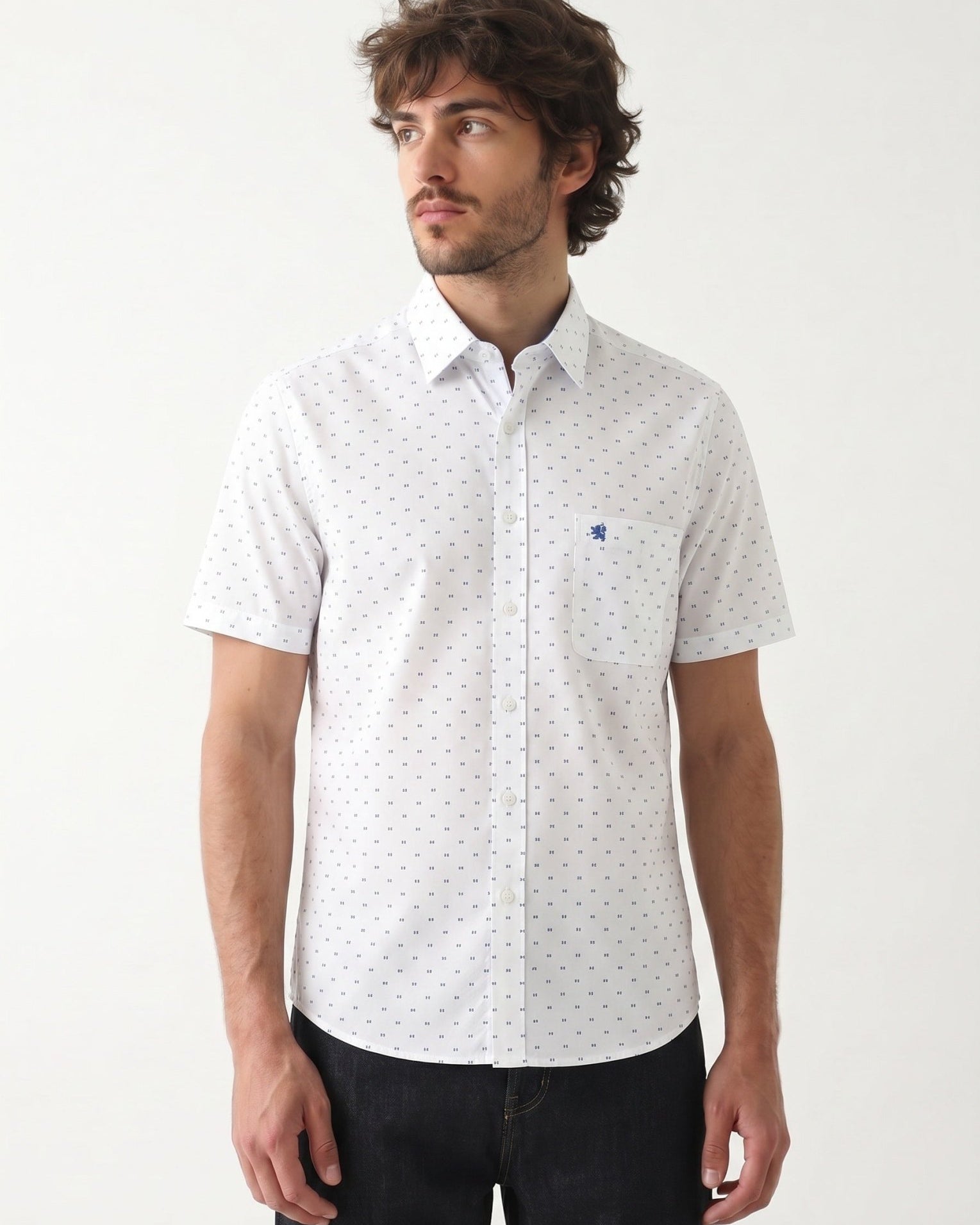 Manchester Camisa Casual de Algodón y Poliéster con Estampado de Lunares - Manchester