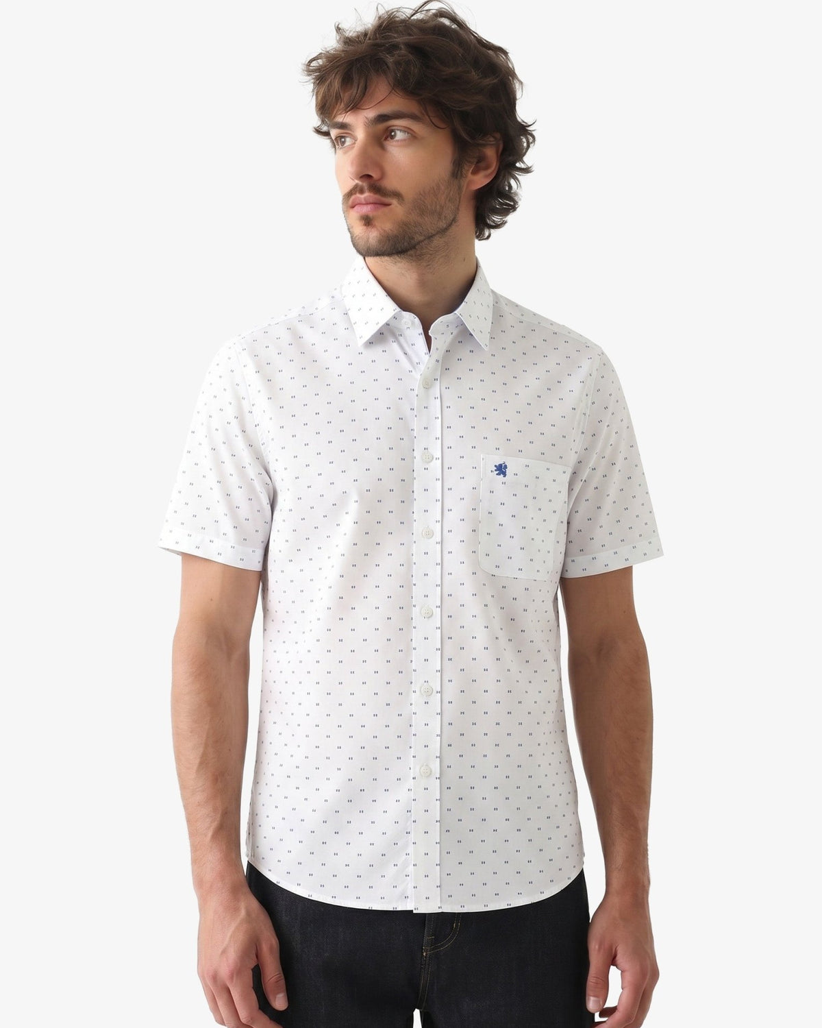 Manchester Camisa Casual de Algodón y Poliéster con Estampado de Lunares - Manchester