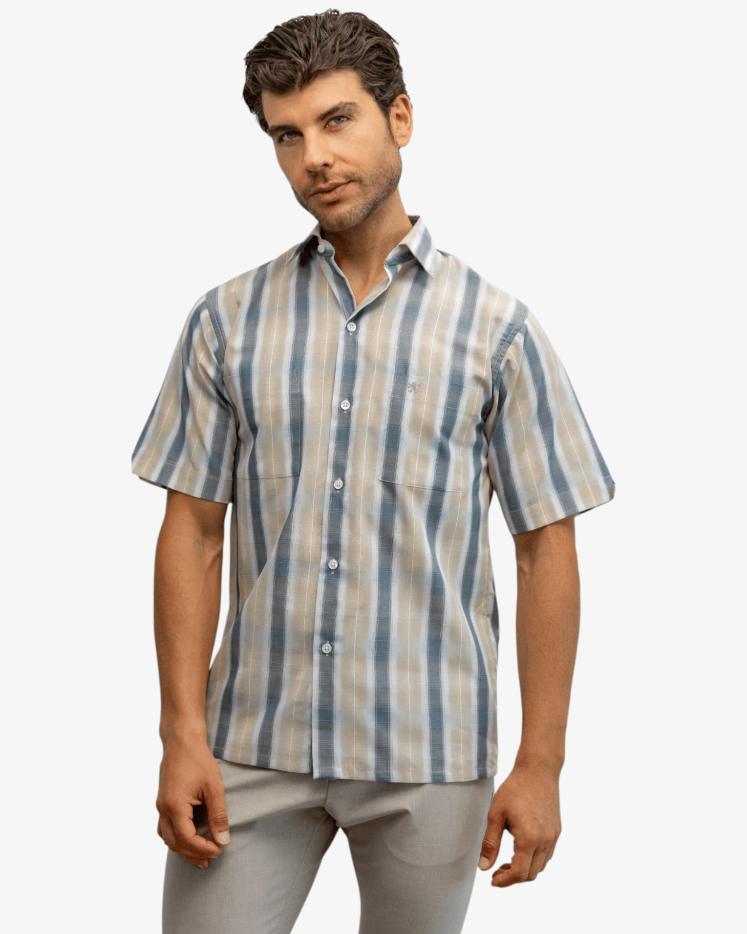 Manchester Camisa Casual Doble Bolsillo de Cuadros Difuminados - Manchester