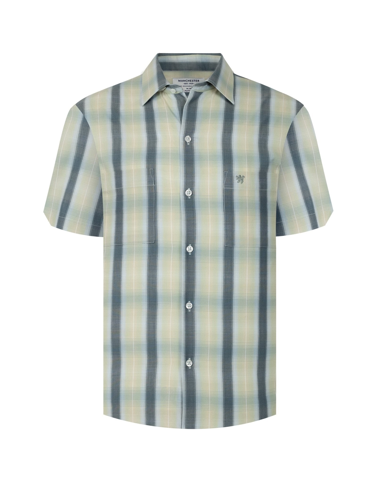 Manchester Camisa Casual Doble Bolsillo de Cuadros Difuminados - Manchester