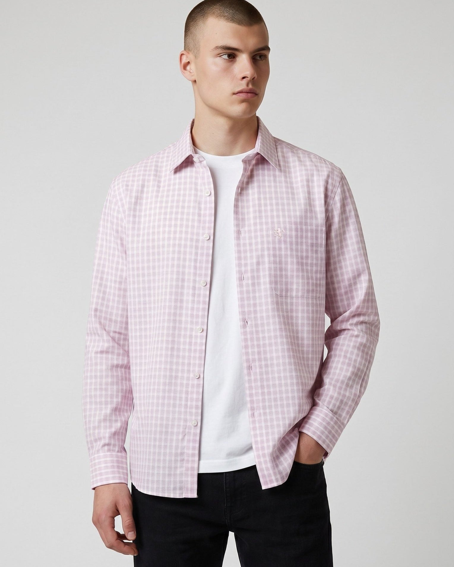 Manchester Camisa Casual Elite 100% Algodón Wrinkle Free Cuadrado Manga Larga - Manchester