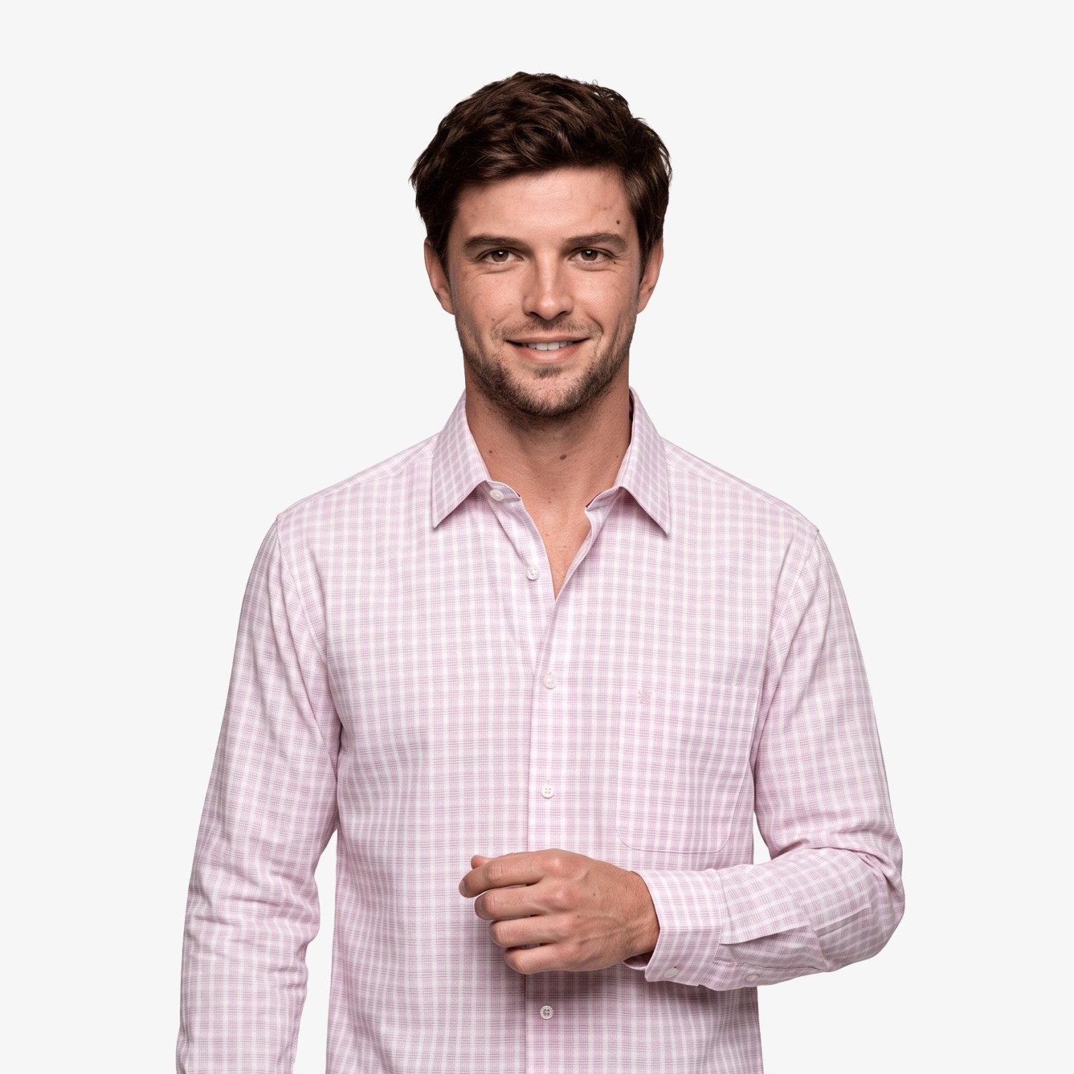 Manchester Camisa Casual Elite 100% Algodón Wrinkle Free Cuadrado Manga Larga - Manchester