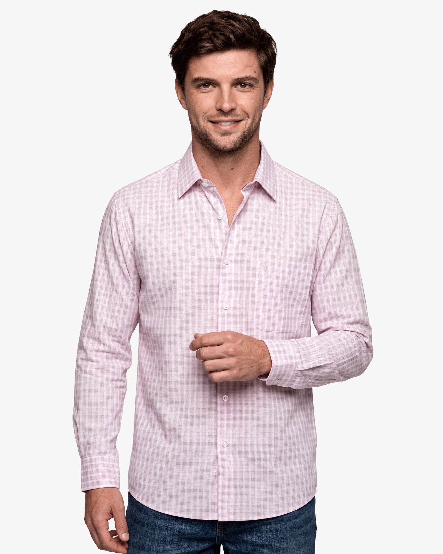 Manchester Camisa Casual Elite 100% Algodón Wrinkle Free Cuadrado Manga Larga - Manchester