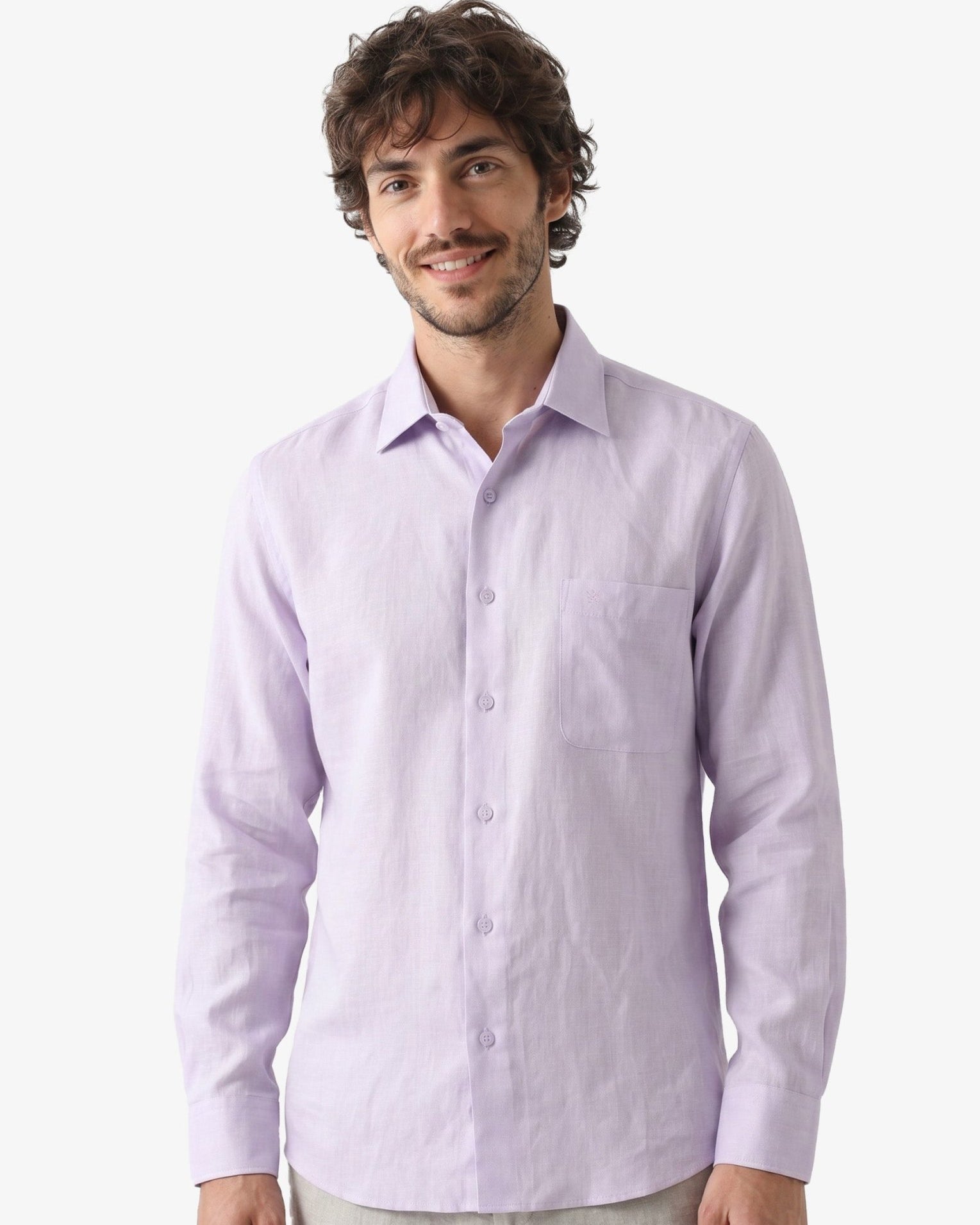 Manchester Camisa Casual Elite 100% Lino color lavanda para hombre