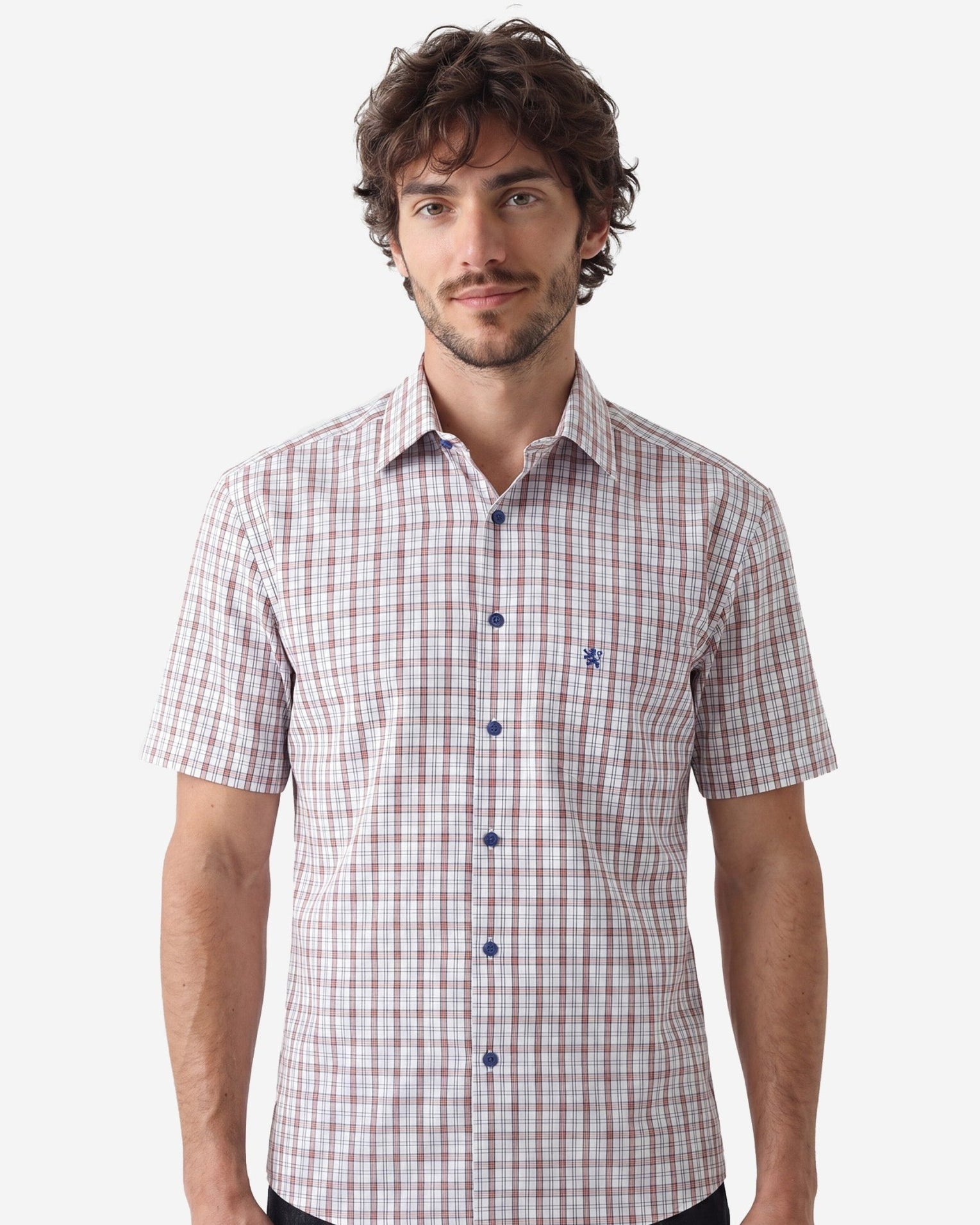 Manchester Camisa Casual Hombre Manga Corta Estampado de Cuadros - Manchester