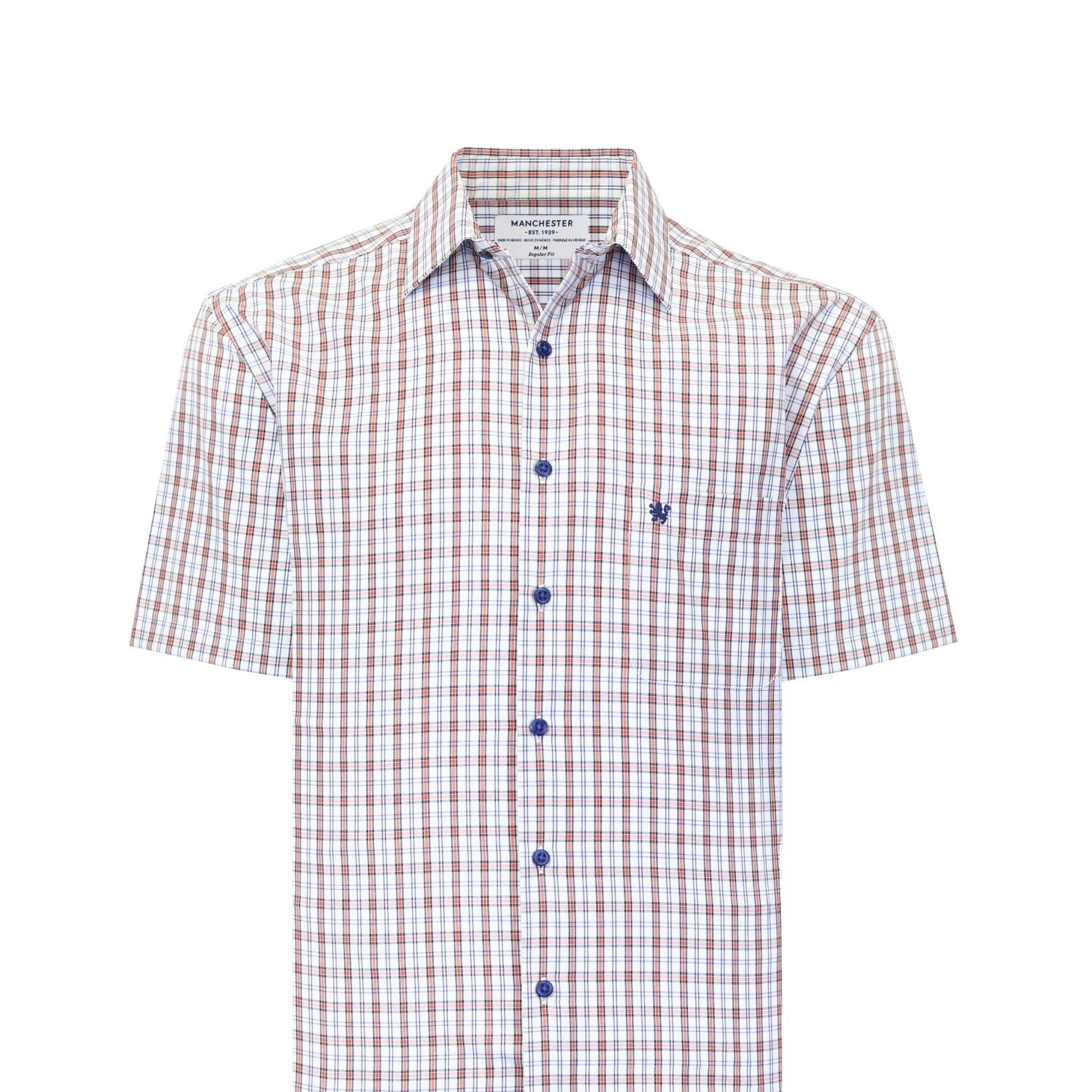 Manchester Camisa Casual Hombre Manga Corta Estampado de Cuadros - Manchester