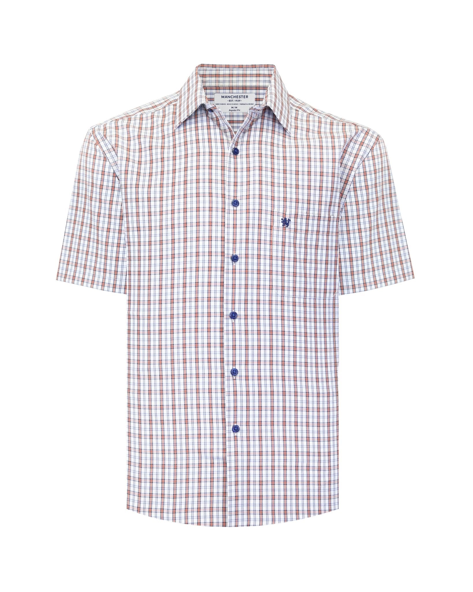 Manchester Camisa Casual Hombre Manga Corta Estampado de Cuadros - Manchester