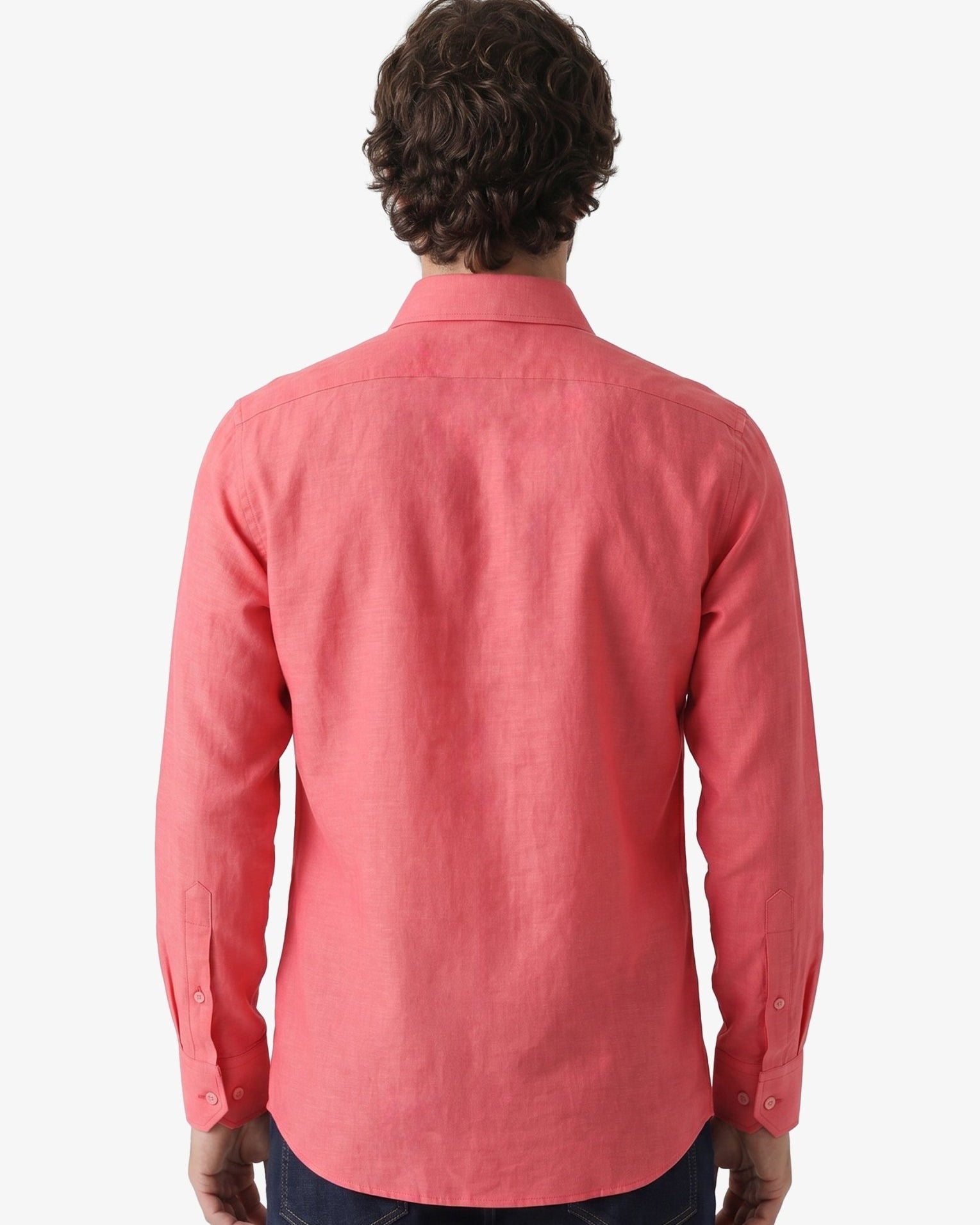 Manchester Camisa Casual Lino-Algodón color coral para hombre