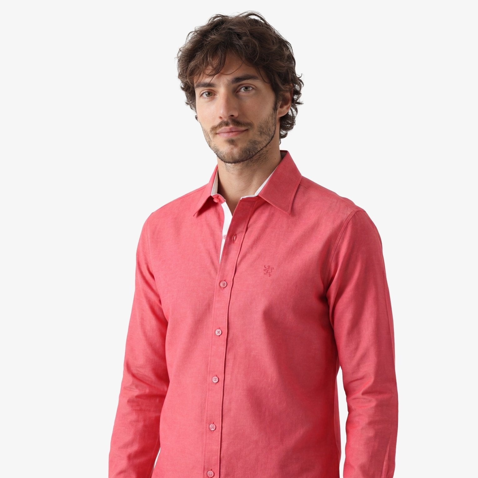 Manchester Camisa Casual Lino-Algodón color coral para hombre