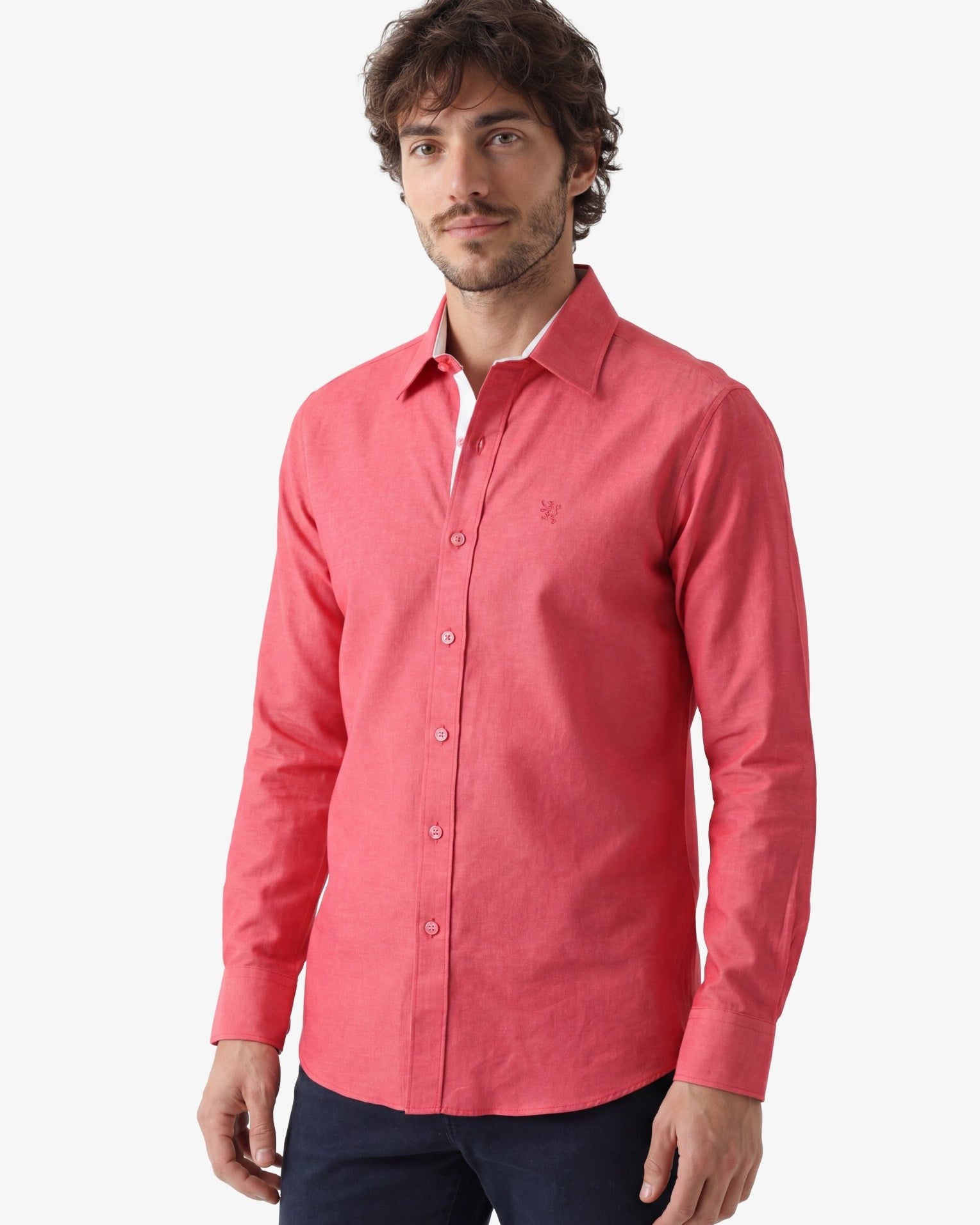 Manchester Camisa Casual Lino-Algodón color coral para hombre