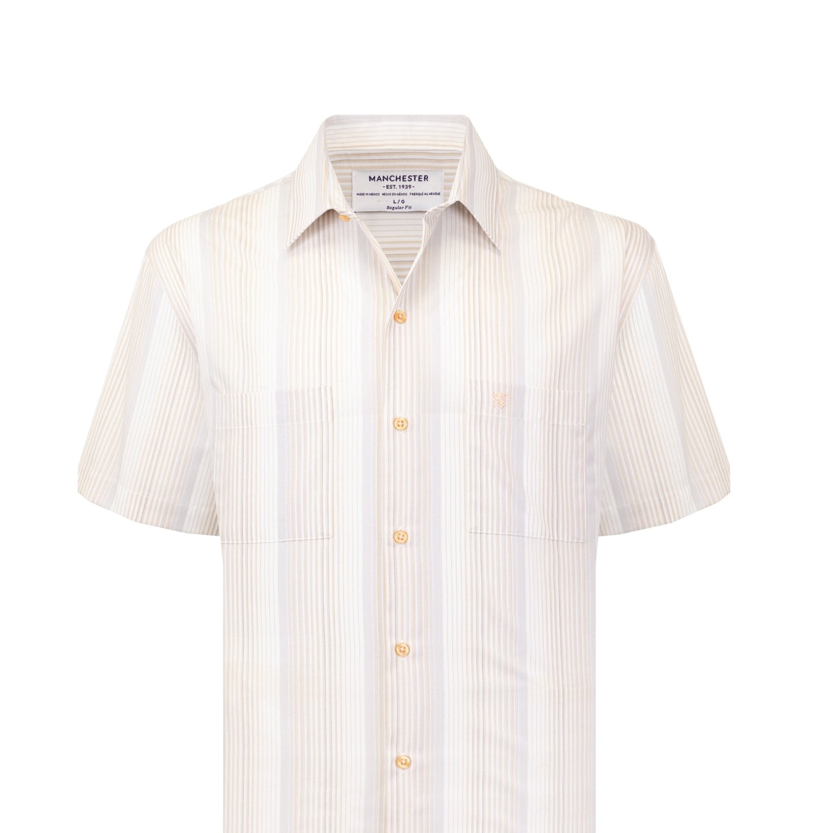 Manchester Camisa Casual Manga Corta con Rayas Finas y Doble Bolsillo - Manchester