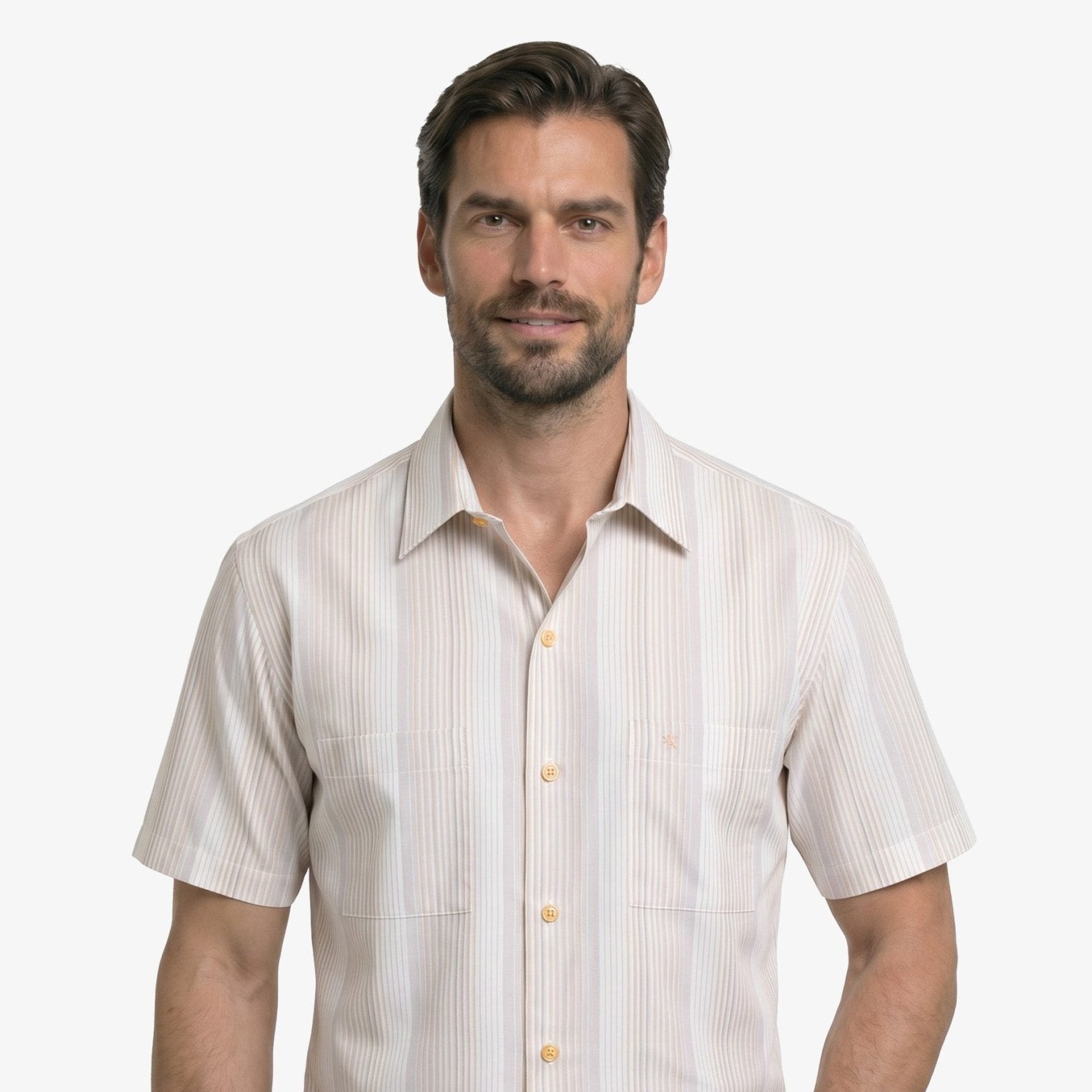 Manchester Camisa Casual Manga Corta con Rayas Finas y Doble Bolsillo - Manchester
