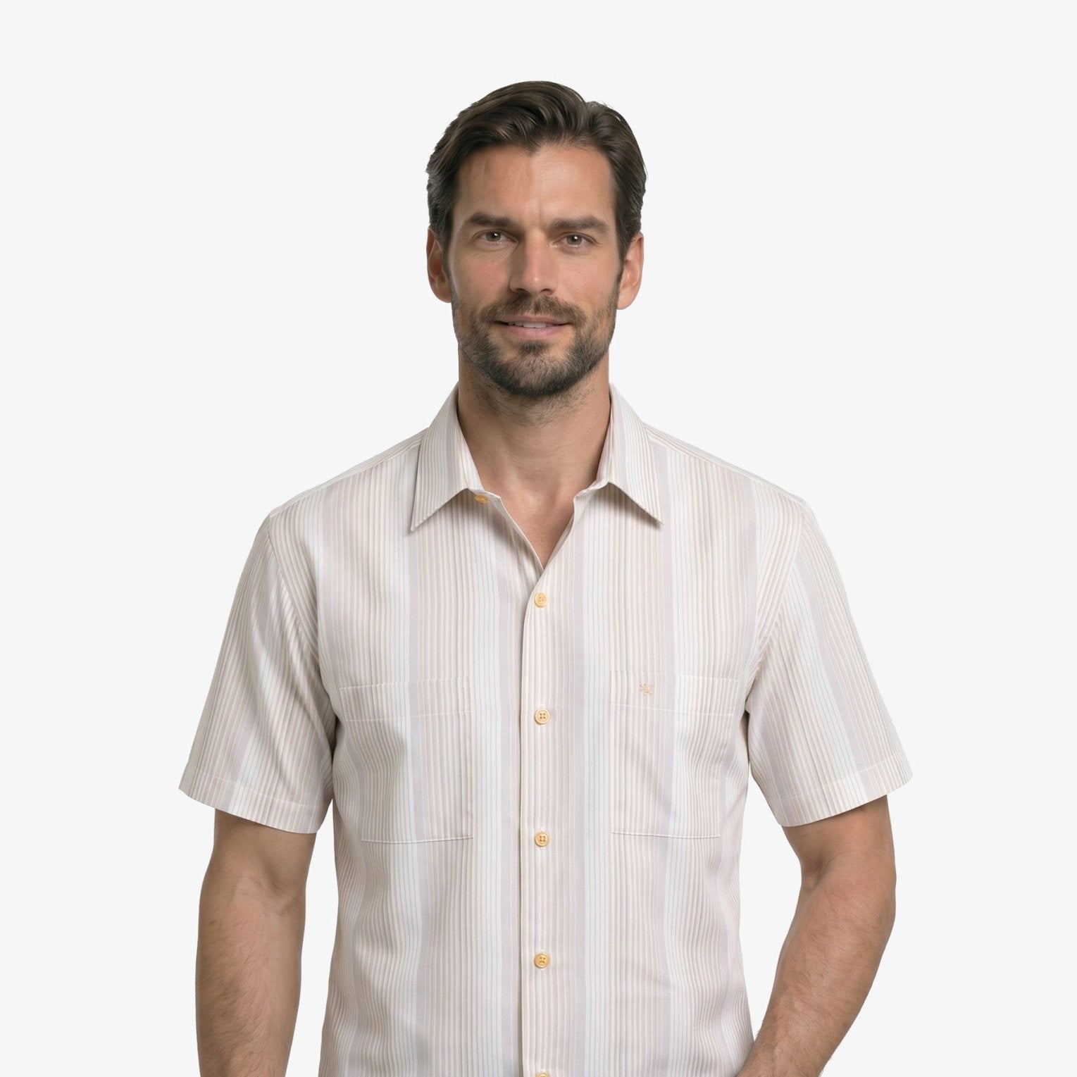 Manchester Camisa Casual Manga Corta con Rayas Finas y Doble Bolsillo - Manchester