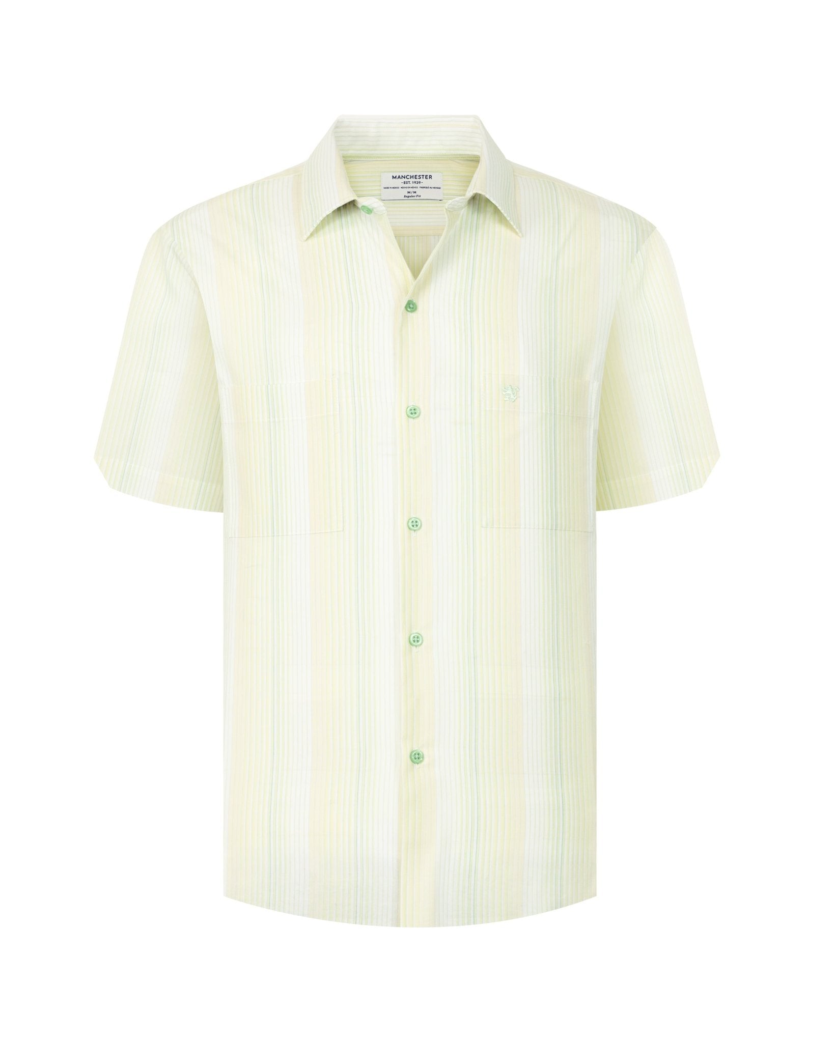 Manchester Camisa Casual Manga Corta con Rayas Finas y Doble Bolsillo - Manchester