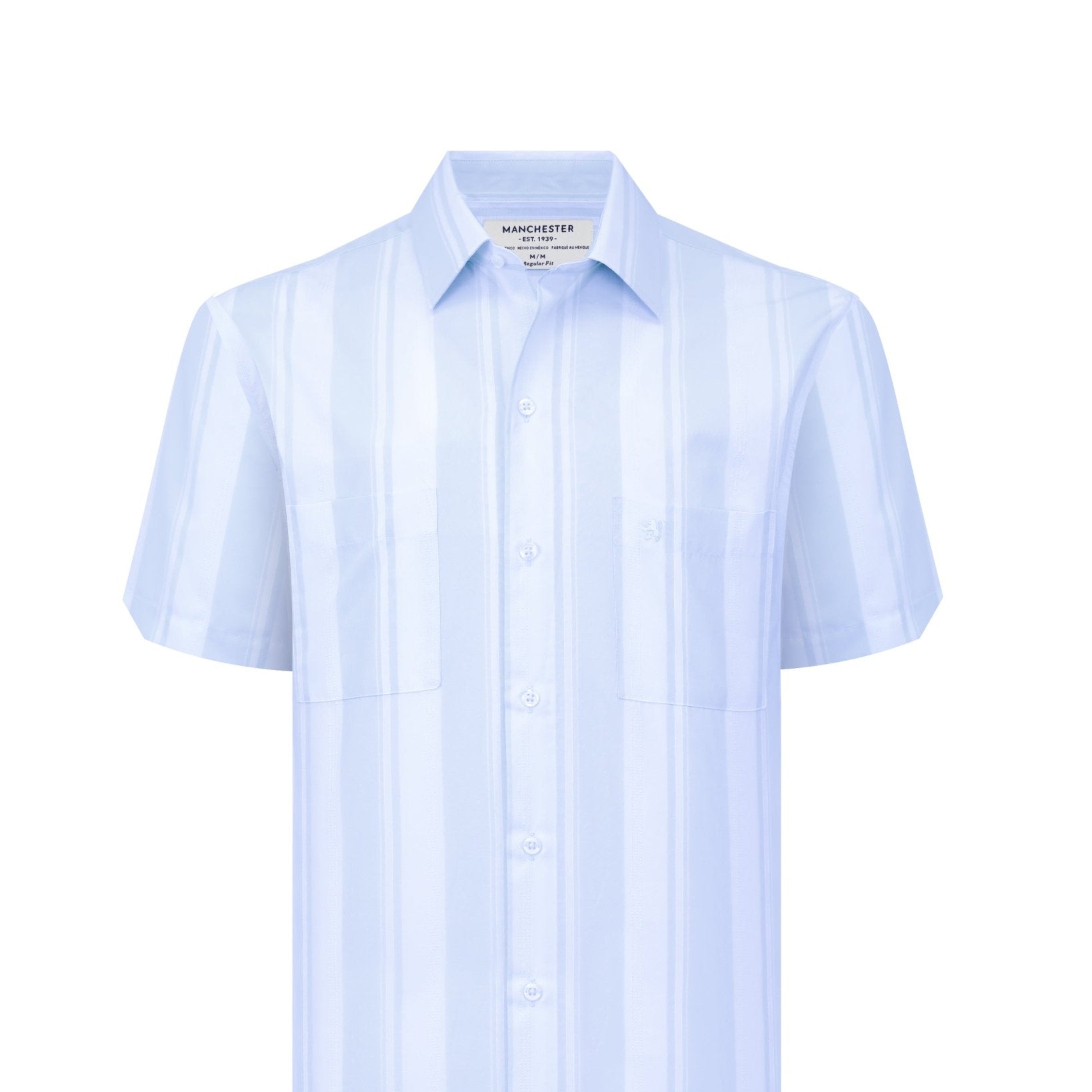 Manchester Camisa Casual Manga Corta Regular Fit – Diseño de Rayas Bloque - Manchester