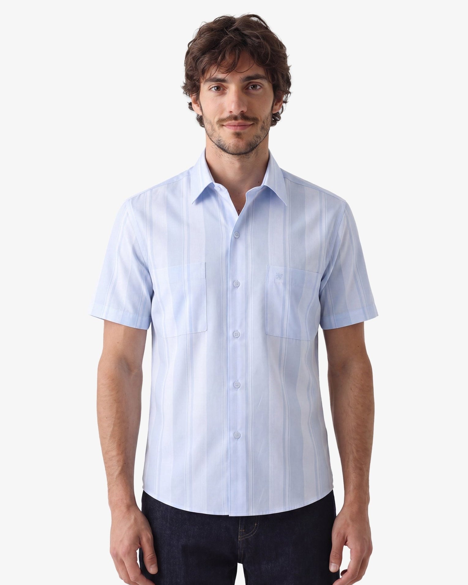 Manchester Camisa Casual Manga Corta Regular Fit – Diseño de Rayas Bloque - Manchester