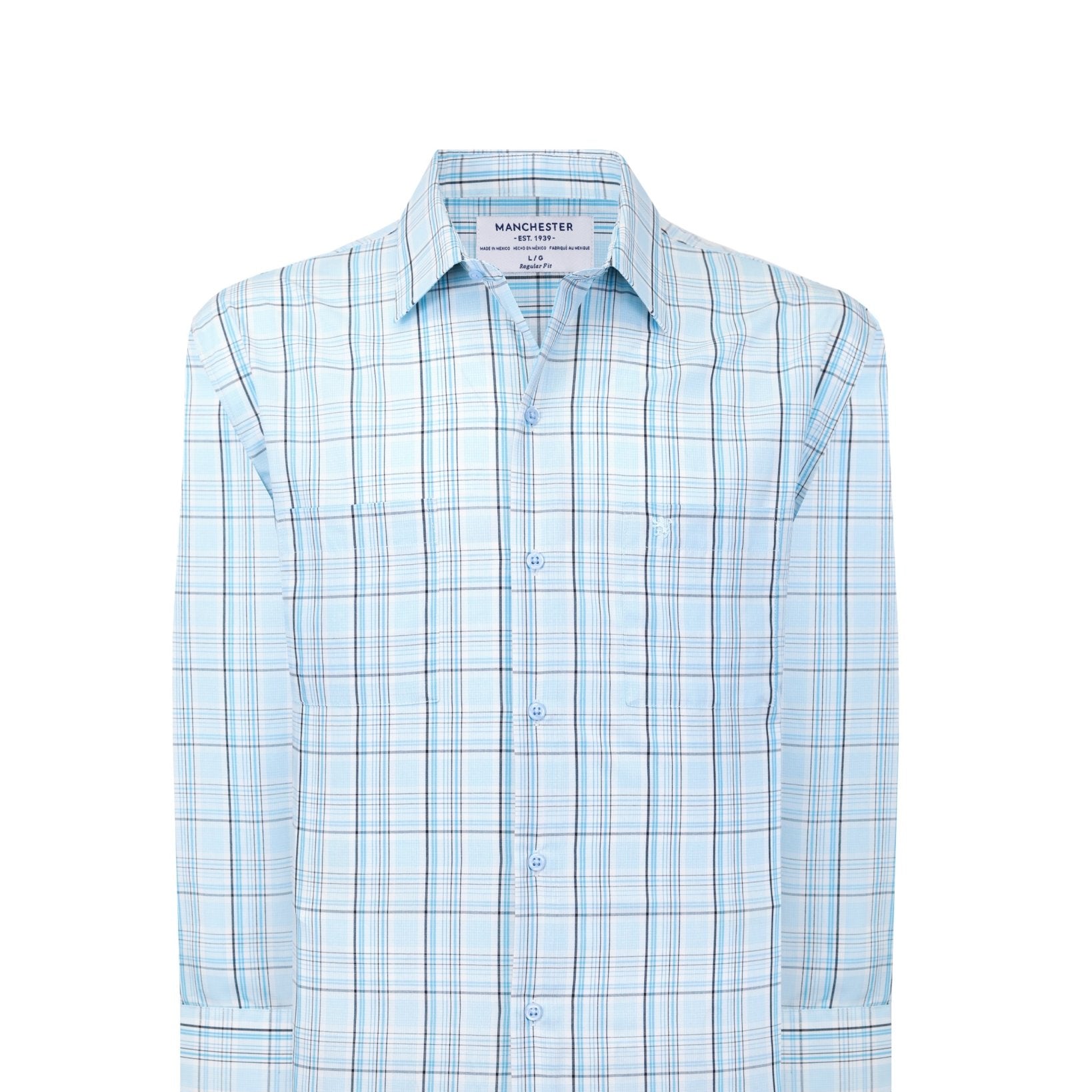Manchester Camisa Casual Manga Larga de Cuadros Tartán con Doble Bolsillo - Manchester