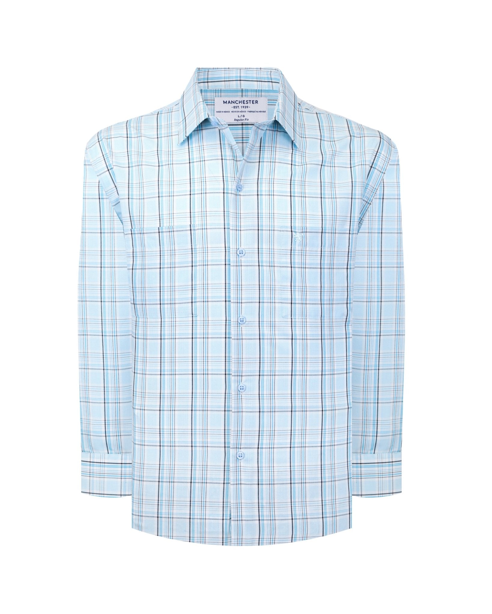 Manchester Camisa Casual Manga Larga de Cuadros Tartán con Doble Bolsillo - Manchester