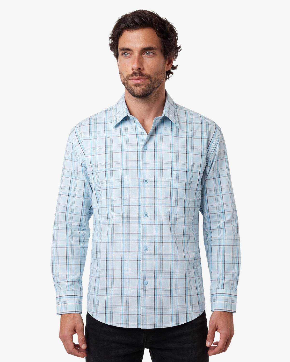 Manchester Camisa Casual Manga Larga de Cuadros Tartán con Doble Bolsillo - Manchester