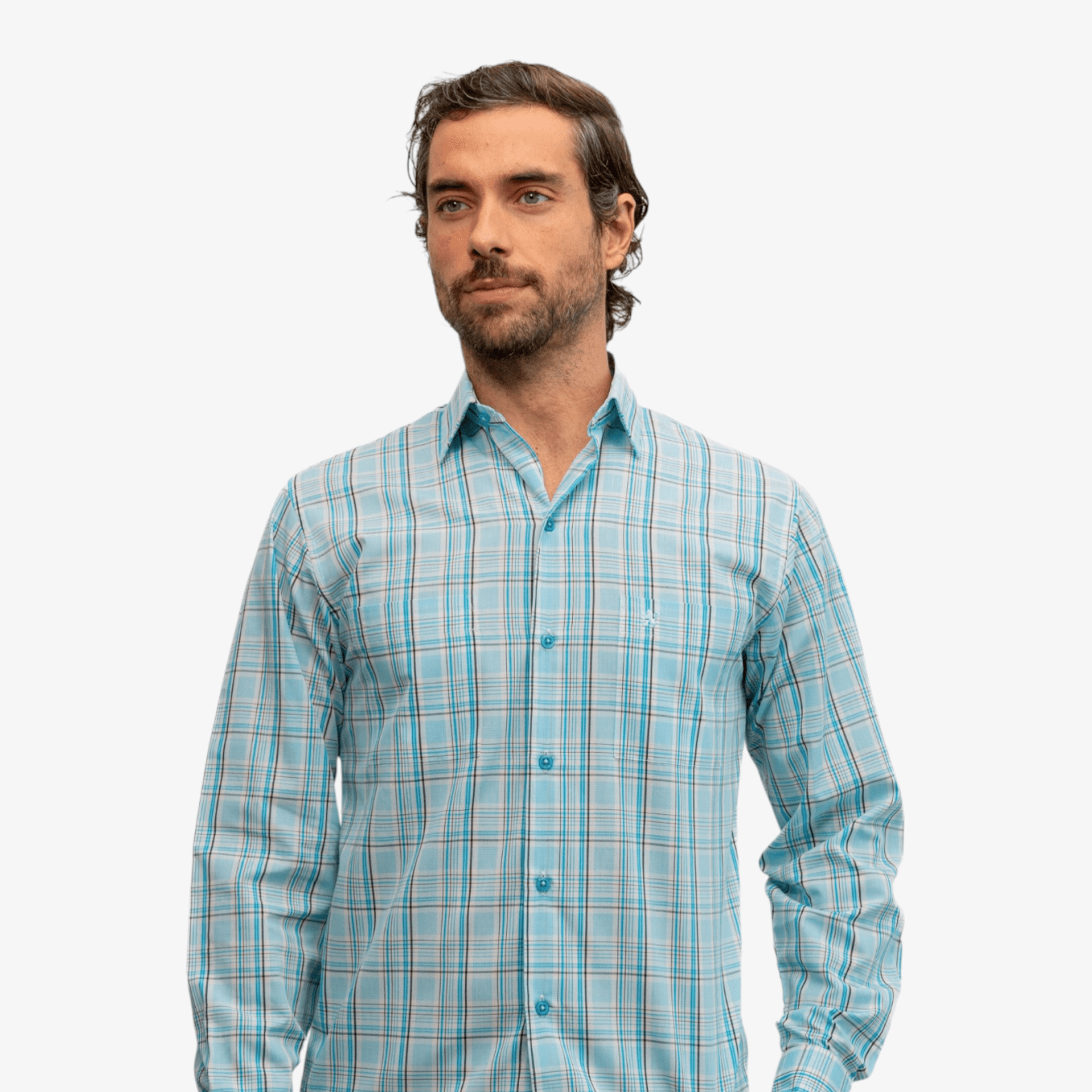 Manchester Camisa Casual Manga Larga de Cuadros Tartán con Doble Bolsillo - Manchester