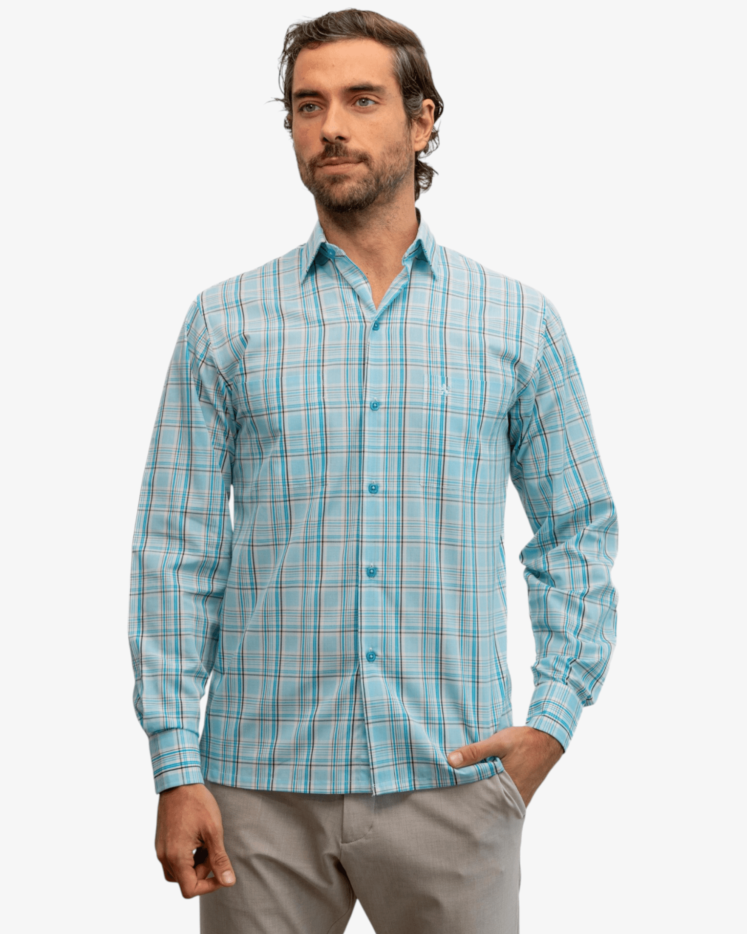 Manchester Camisa Casual Manga Larga de Cuadros Tartán con Doble Bolsillo - Manchester
