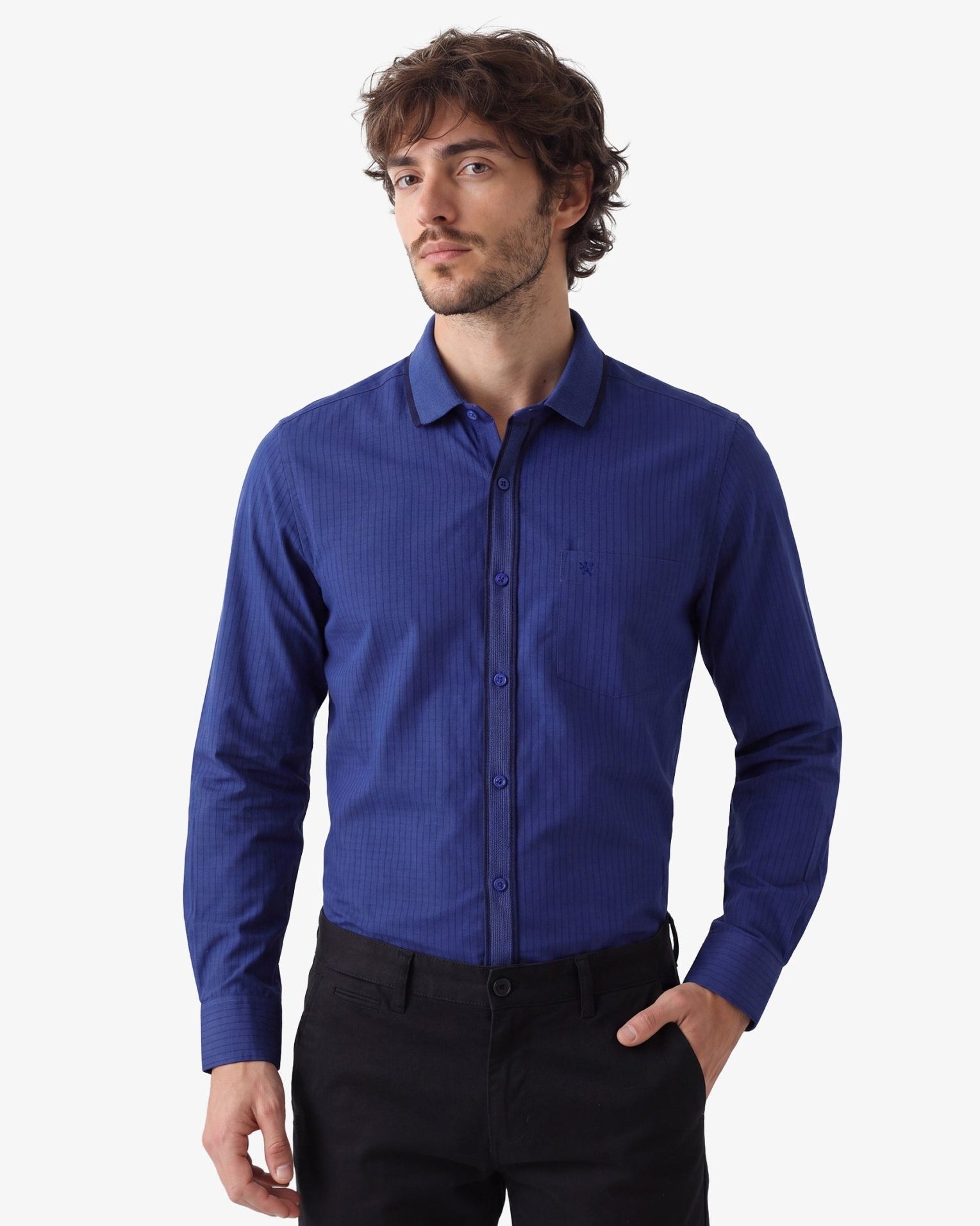 Manchester Camisa Casual Marino Algodón-Poliéster Manga Larga - Manchester