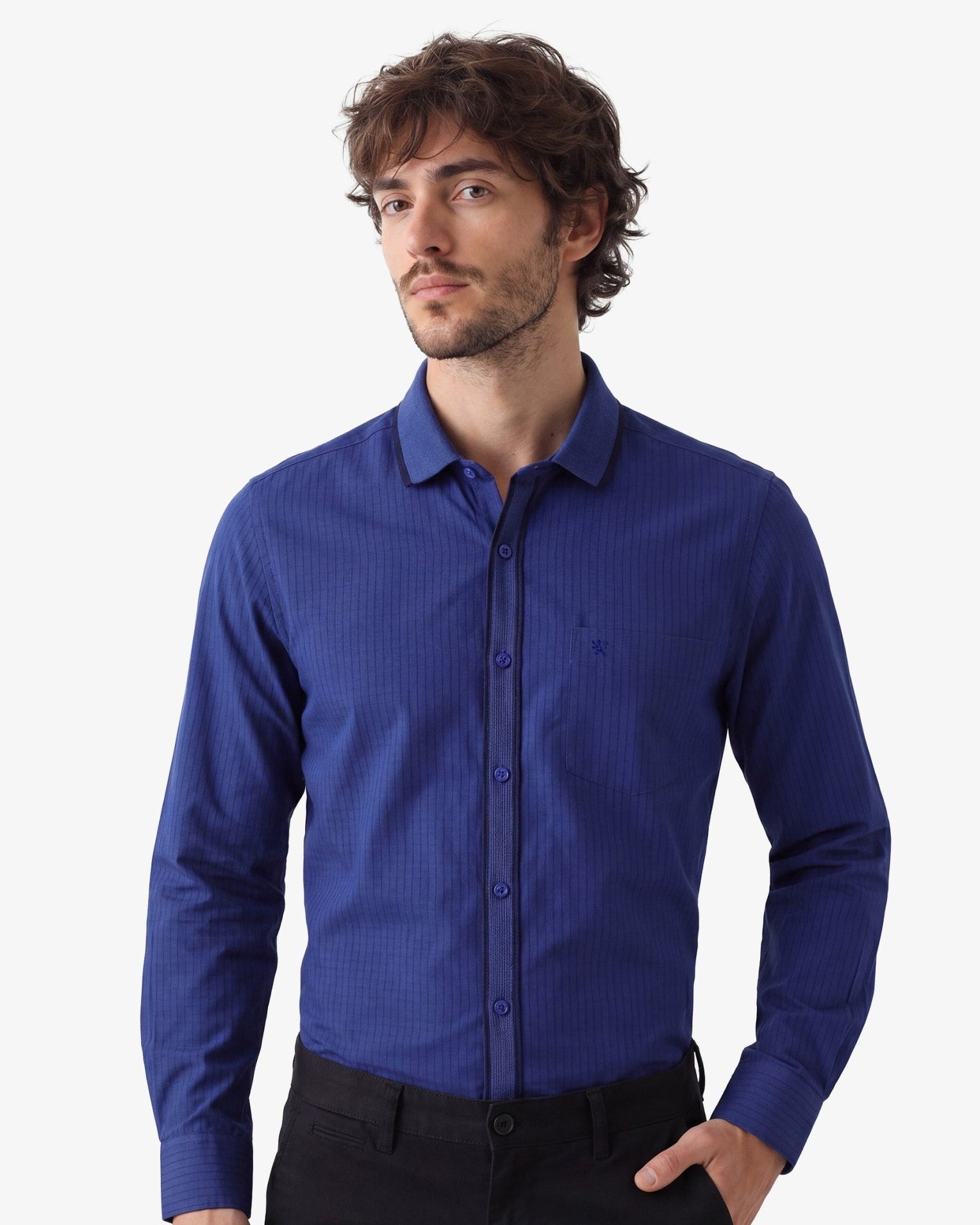 Manchester Camisa Casual Marino Algodón-Poliéster Manga Larga - Manchester