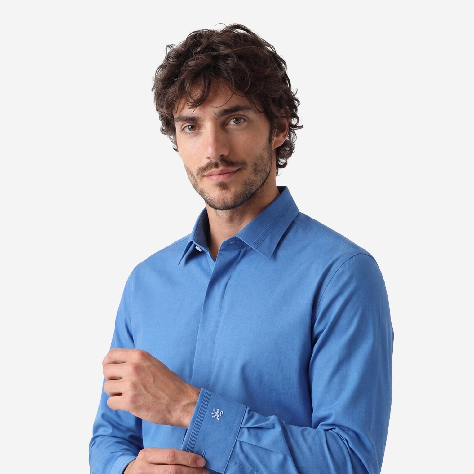 Manchester Camisa de Etiqueta en Algodón con Puño Doble color turquesa para hombre