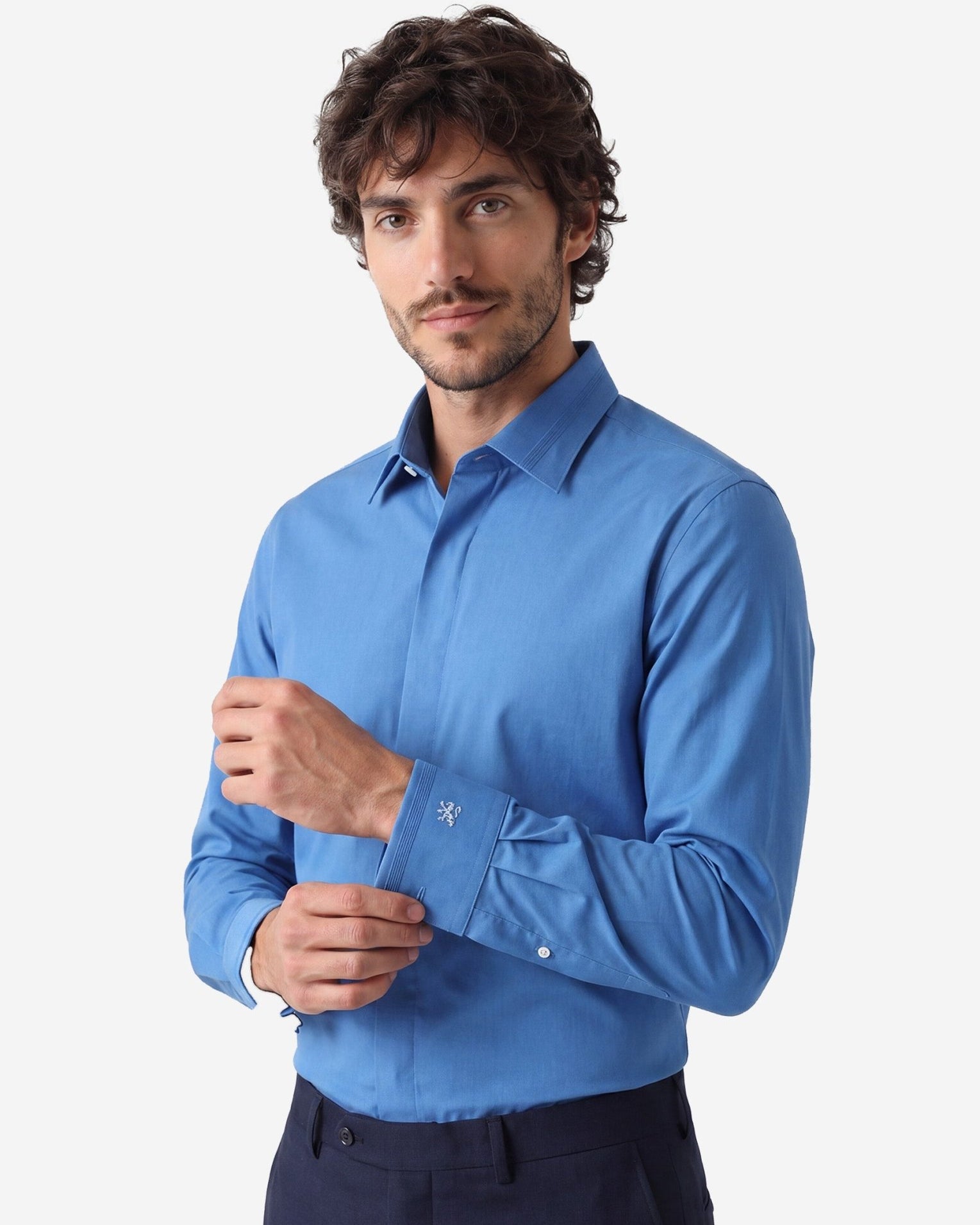 Manchester Camisa de Etiqueta en Algodón con Puño Doble color turquesa para hombre