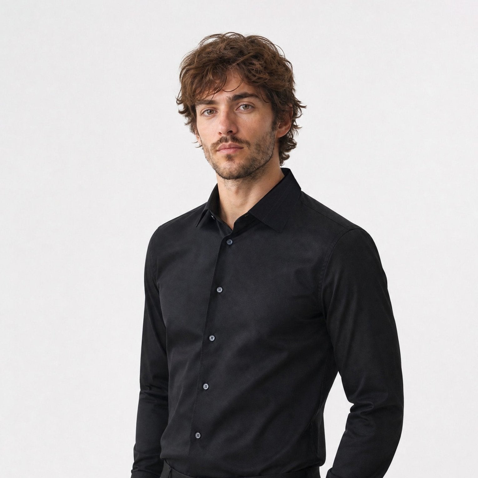 Manchester Camisa de Etiqueta en Algodón con Puño Doble color negro para hombre