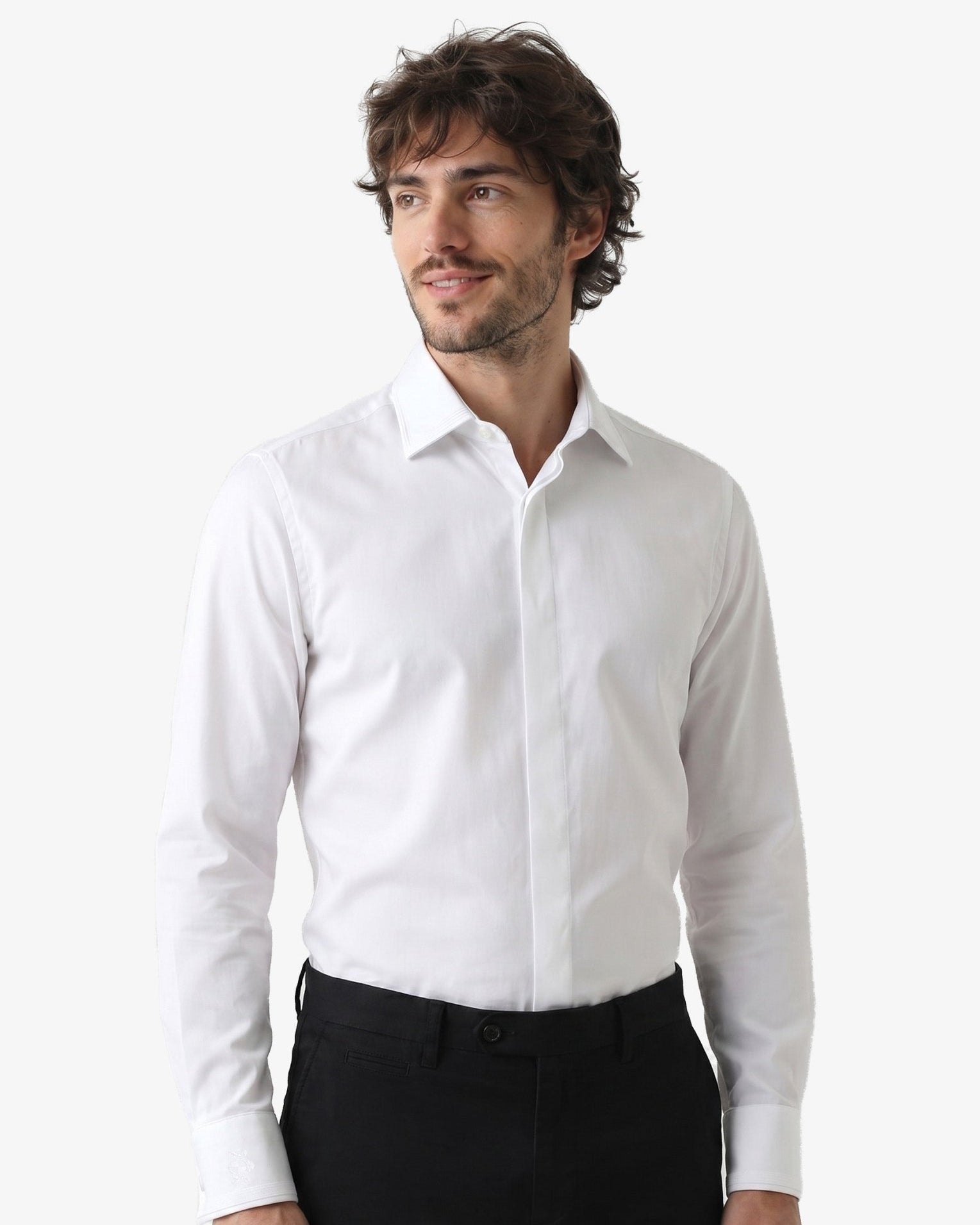 Manchester Camisa de Etiqueta Slim Fit Mezcla Algodón con Cuello Ajustable color blanco para hombre