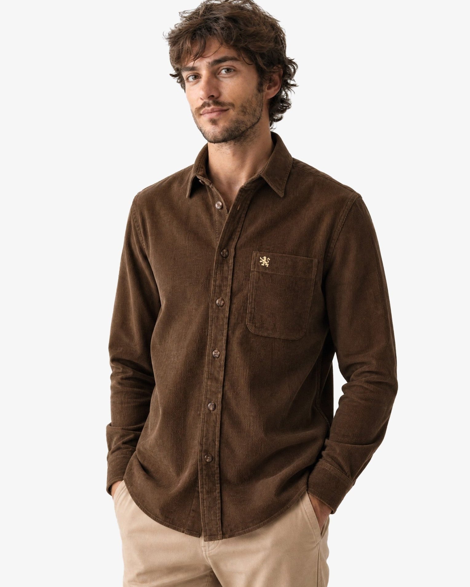 Manchester Camisa de Micropana Regular Fit color militar para hombre