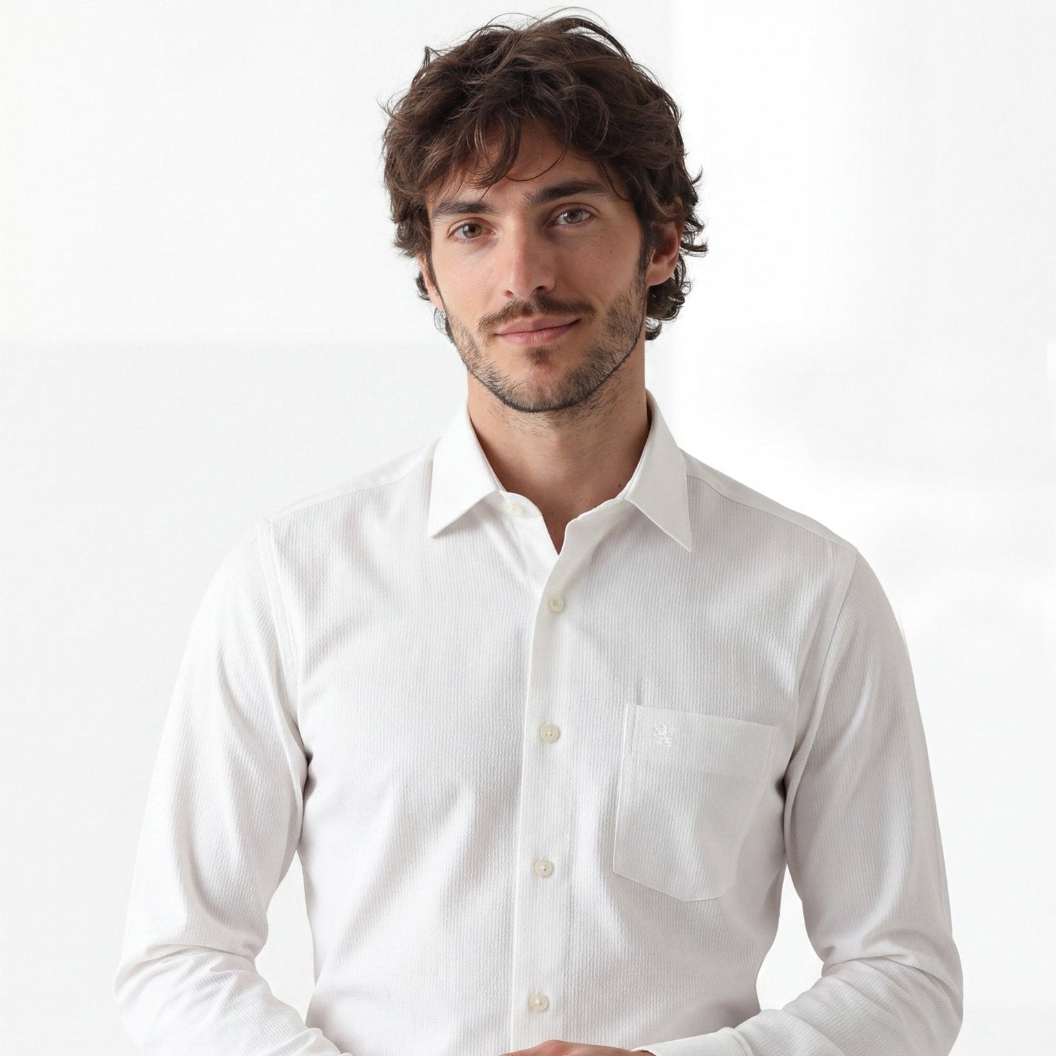 Manchester Camisa de Vestir Algodón y Poliéster Manga Larga color blanco para hombre