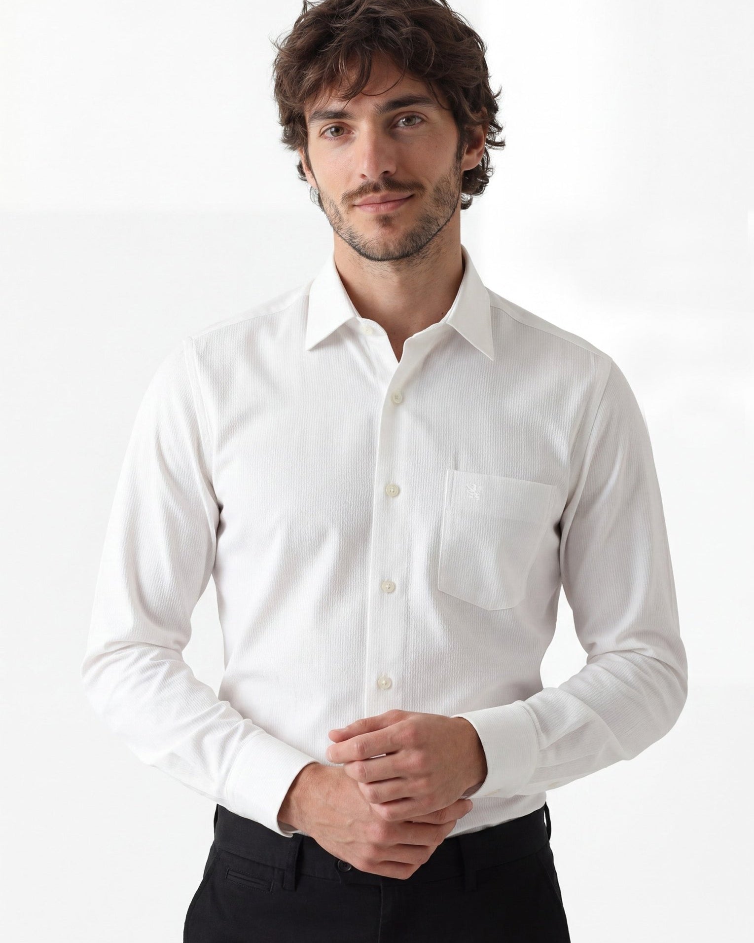 Manchester Camisa de Vestir Algodón y Poliéster Manga Larga color blanco para hombre